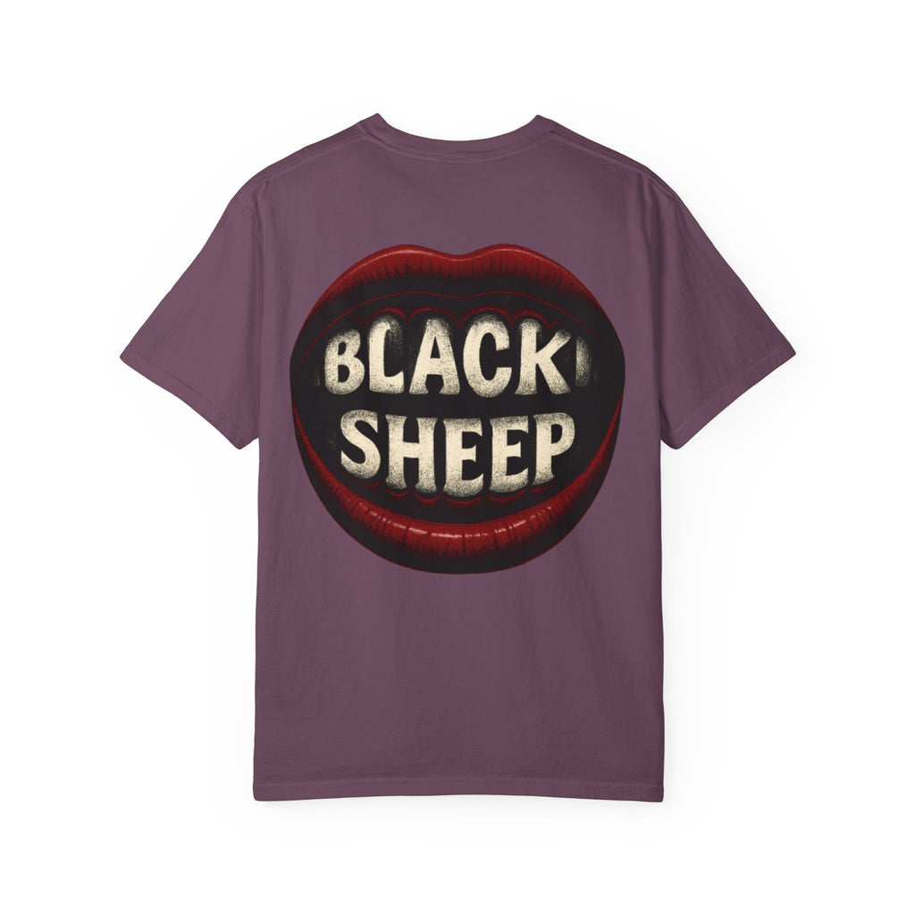 Black Sheep T-Shirt — Bold Back Lip Graphic & Front Text