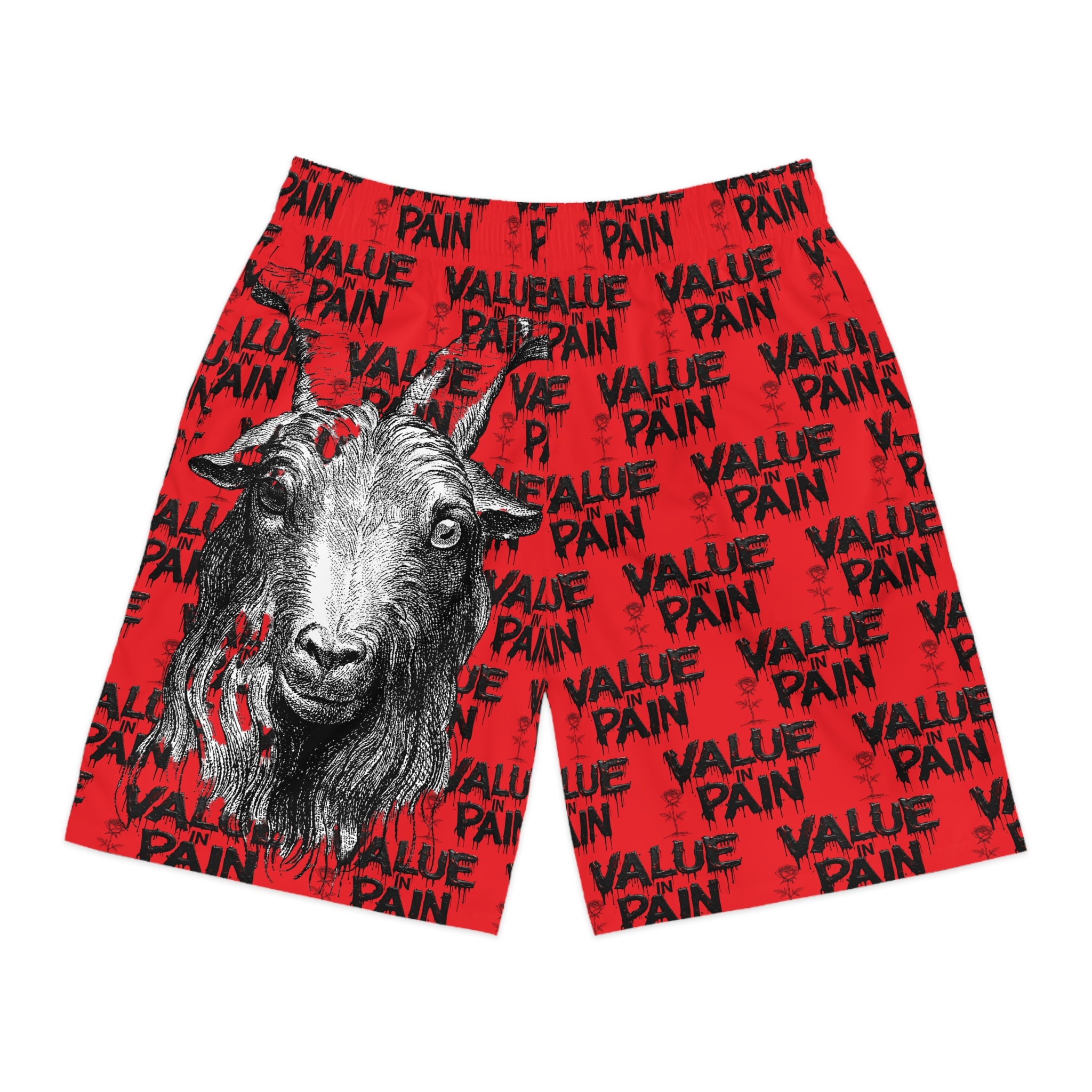 Men's AOP Jogger Shorts — Red "Value Pain" Goat Graphic