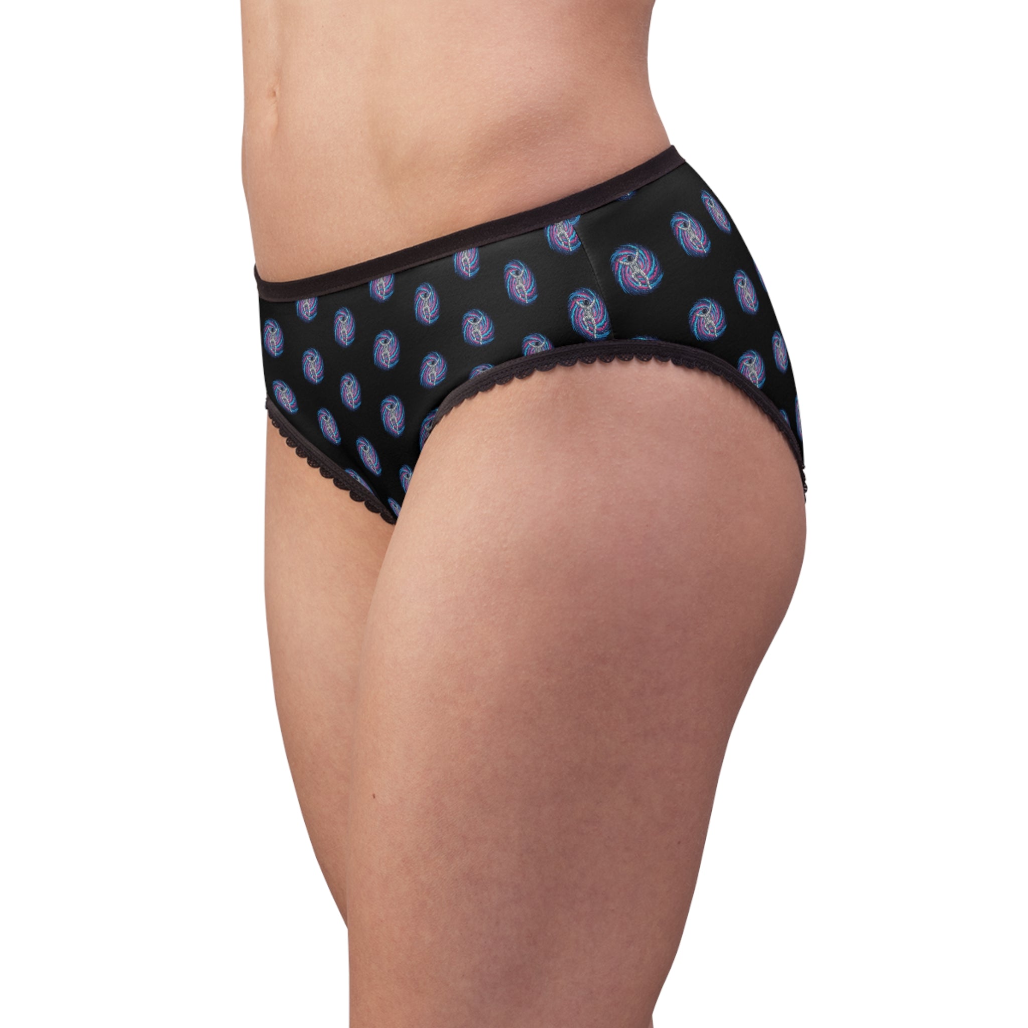 Black Cosmic Rose Women's Briefs — All-Over Print Comfortable Lace-Trim Panties