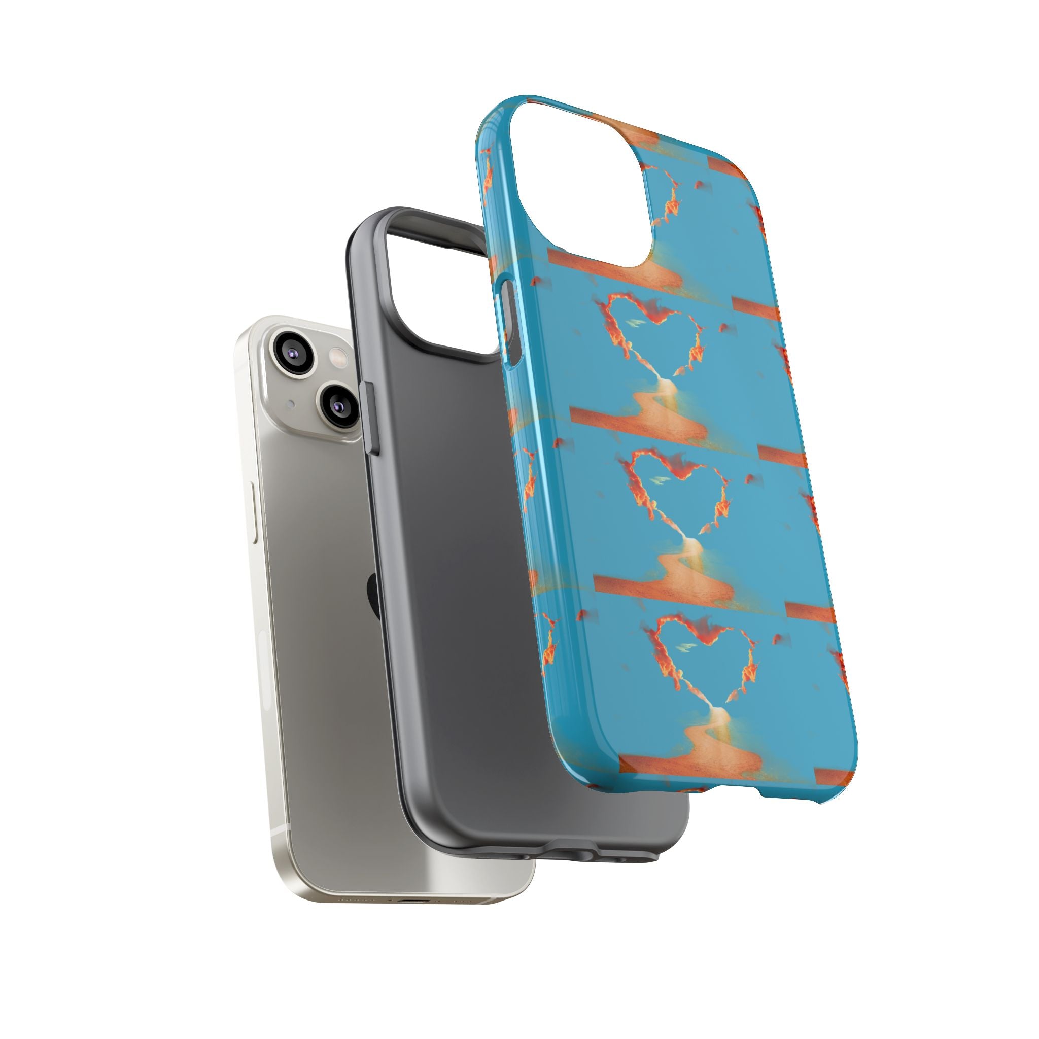 Heart Flame Tough Phone Case — Blue Sunset Protective Cover