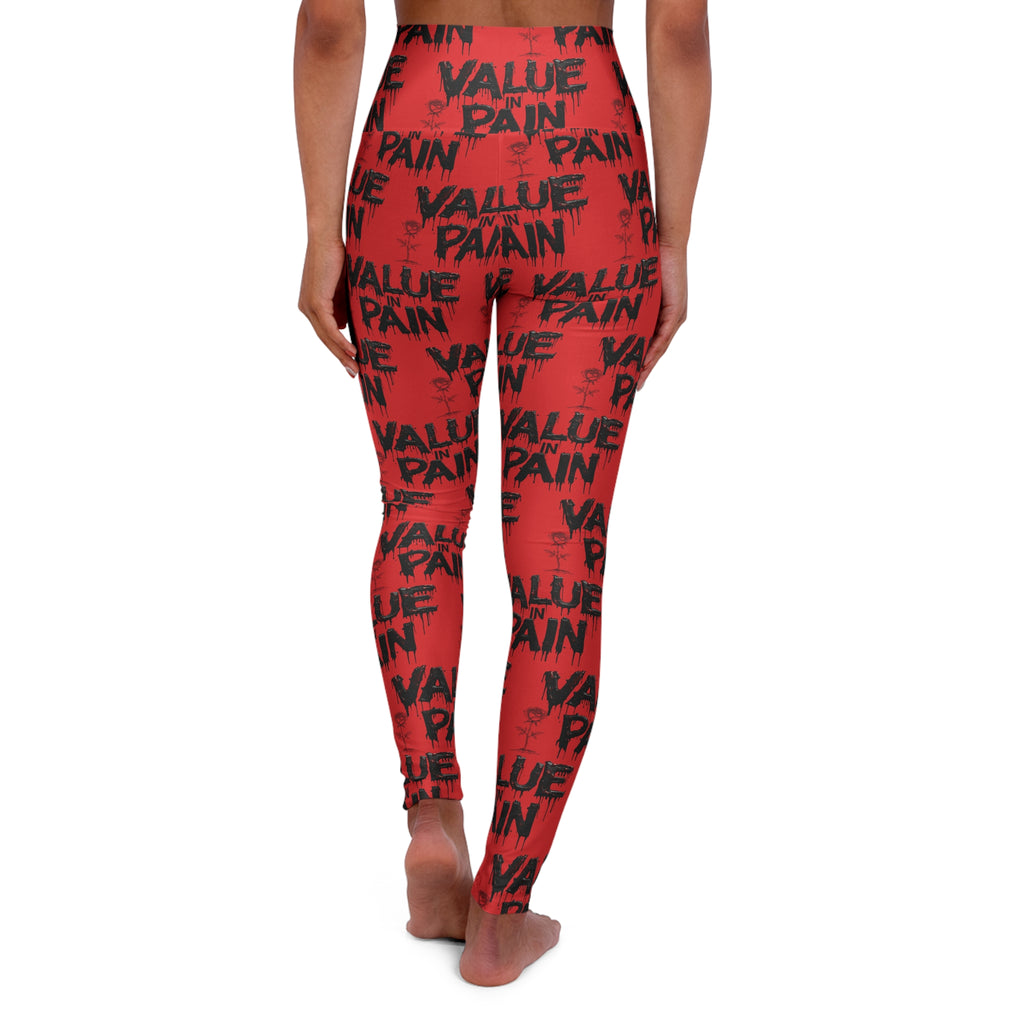 High-Waisted Yoga Leggings — "Value in Pain" Motivational Print