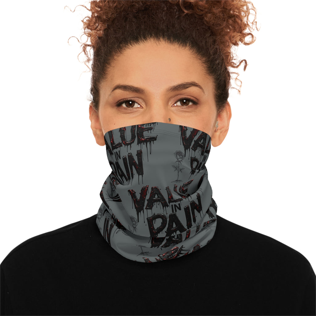 Value in Pain Winter Neck Gaiter — Gothic Text Pattern Face Mask Scarf