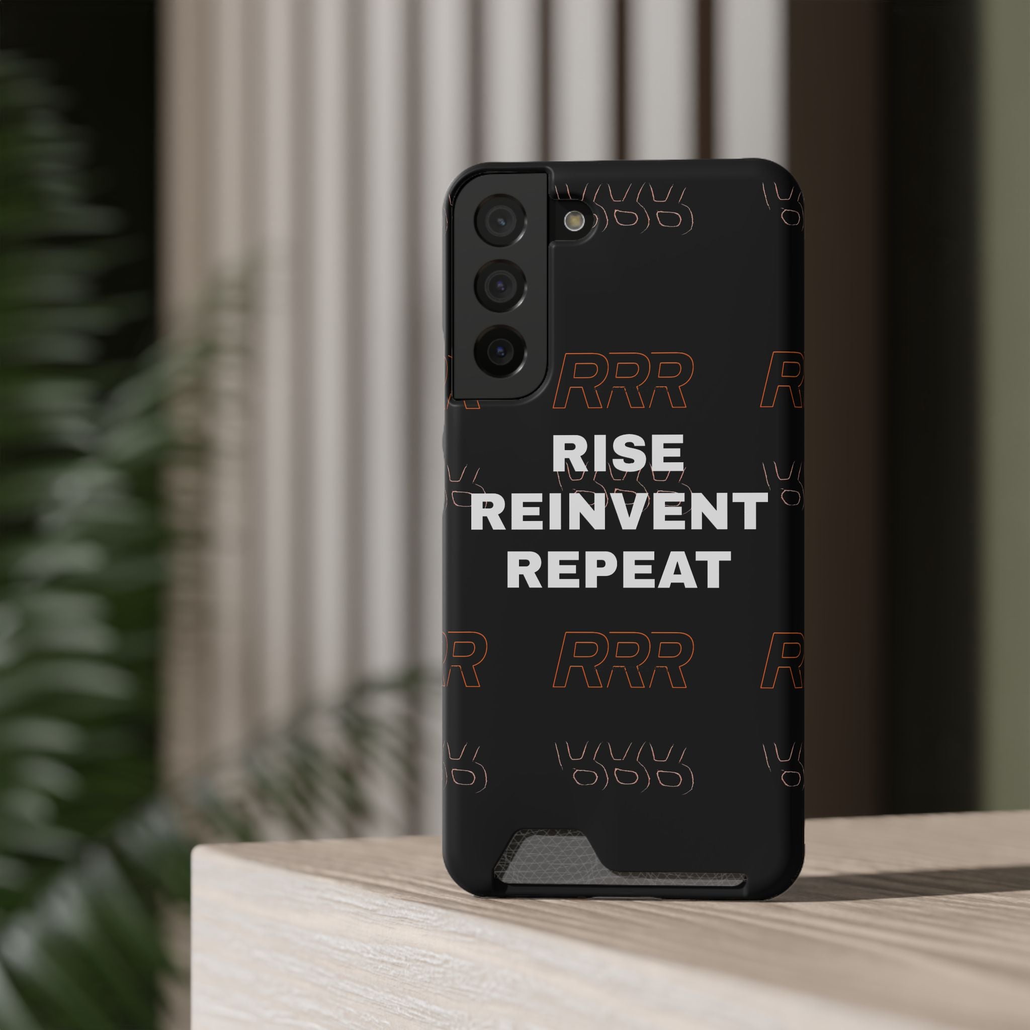 Rise Reinvent Repeat Phone Card Case — Slim Wallet Phone Case with Motivational Design