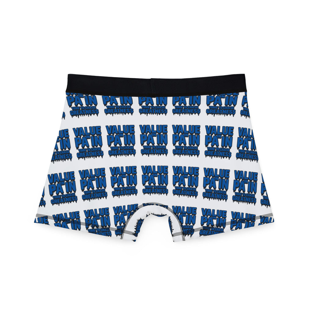 Blue Graphic Boxer Briefs — All-Over Print "Wake Up and Win" Design