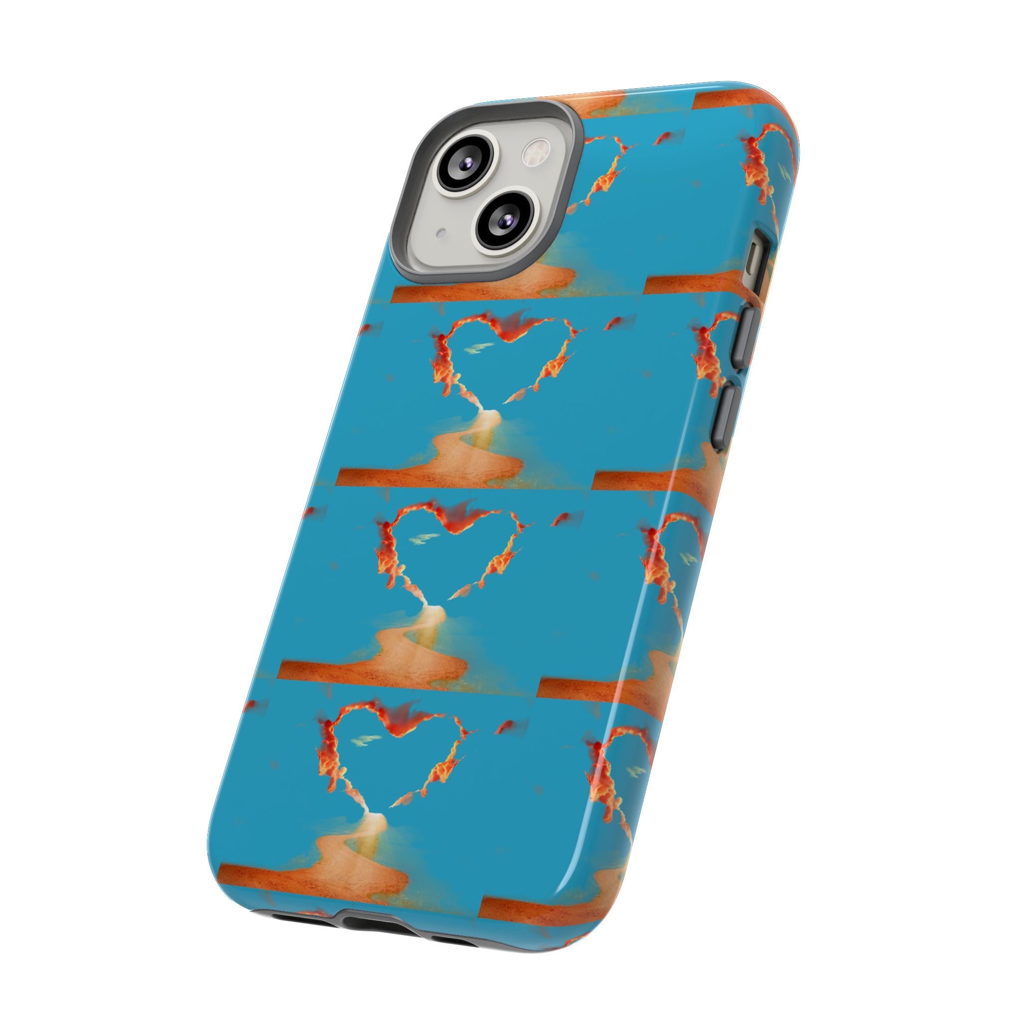 Heart Flame Tough Phone Case — Blue Sunset Protective Cover