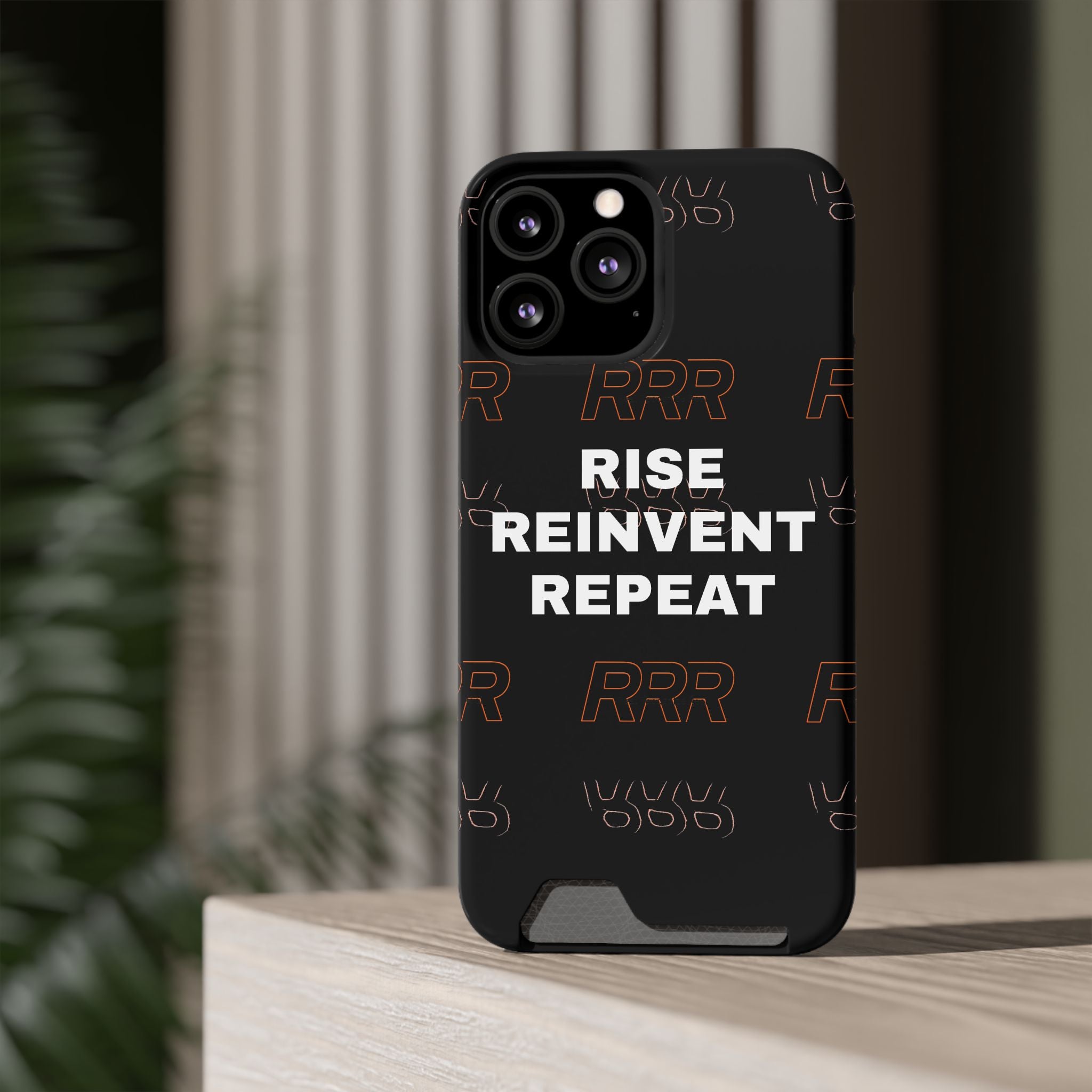 Rise Reinvent Repeat Phone Card Case — Slim Wallet Phone Case with Motivational Design