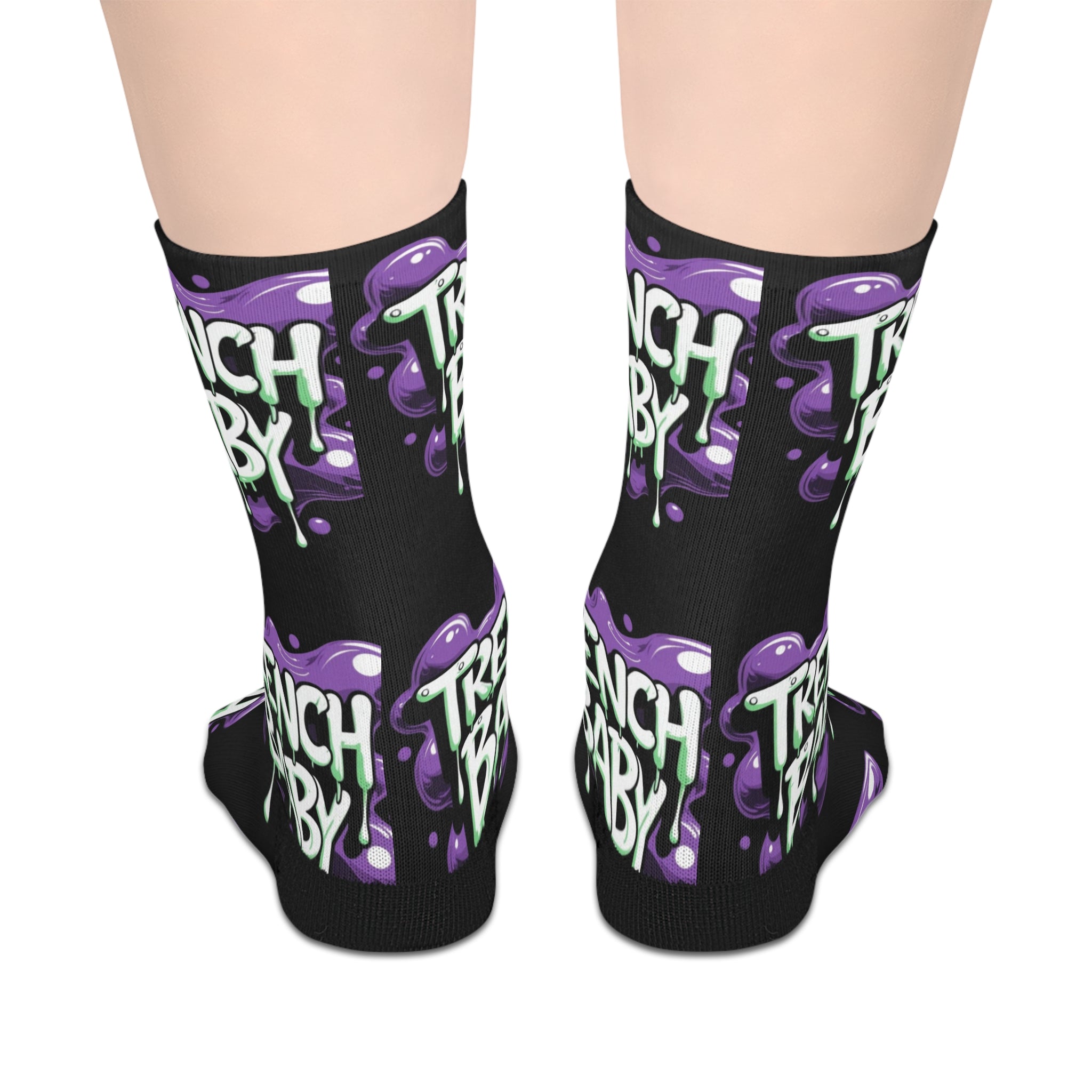 Mid Socks — "Trench Baby" Purple Drip Graphic Socks (Goth Punk Streetwear)
