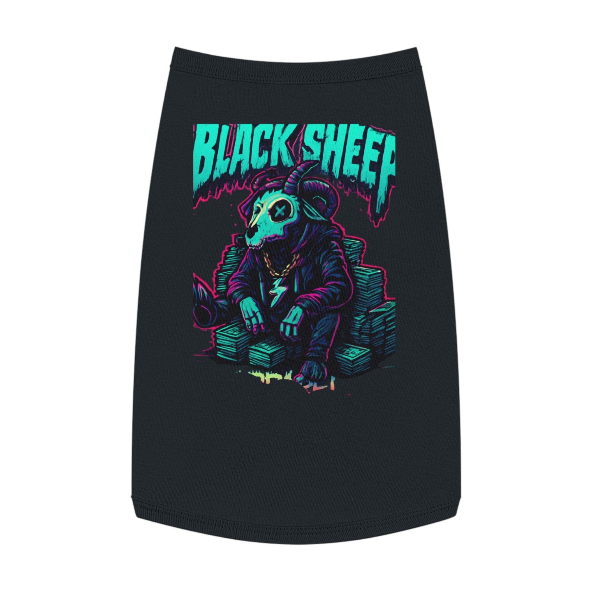 Black Sheep Pet Tank — Neon Gothic Ram Skull Dog Shirt