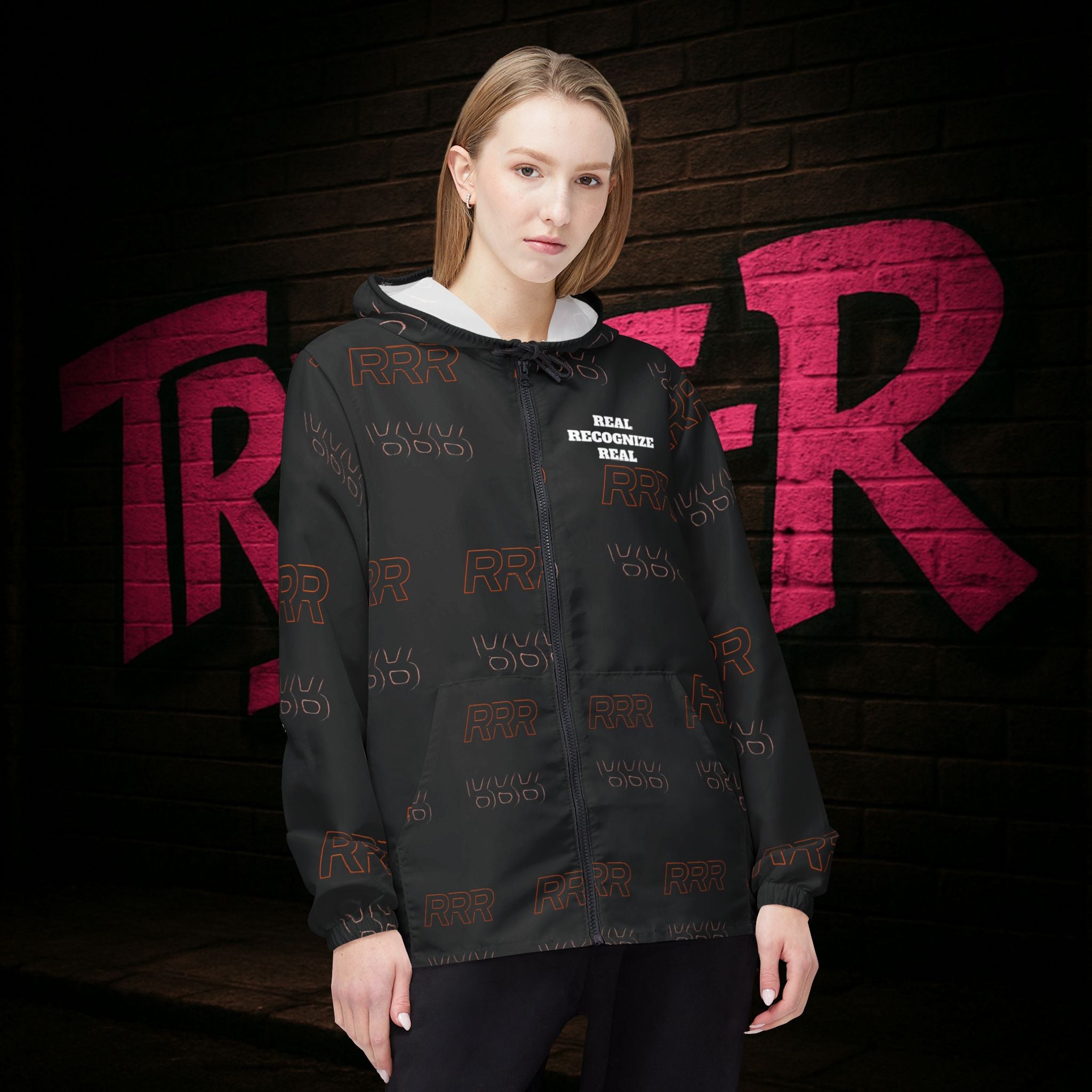 Windbreaker Jacket — 'Triple R' Graphic Hooded Windbreaker