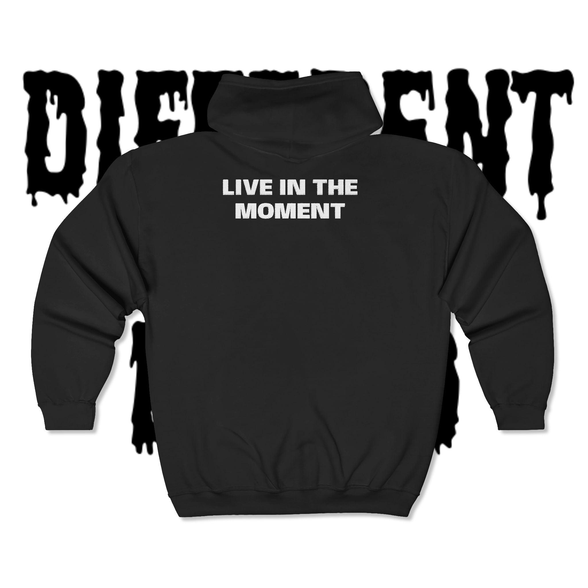 Live in the Moment Zip Hoodie — Minimal Motivational Full-Zip Sweatshirt