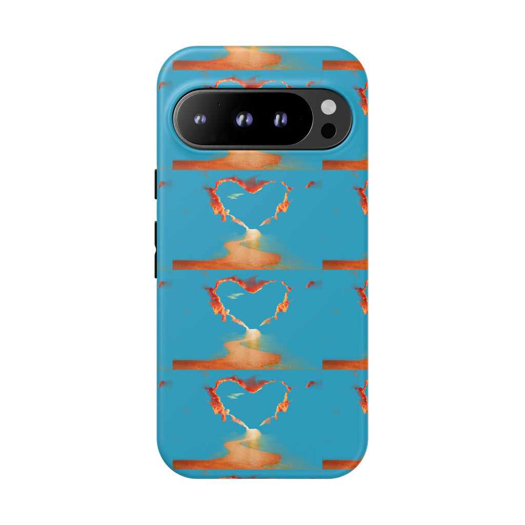 Heart Flame Tough Phone Case — Blue Sunset Protective Cover
