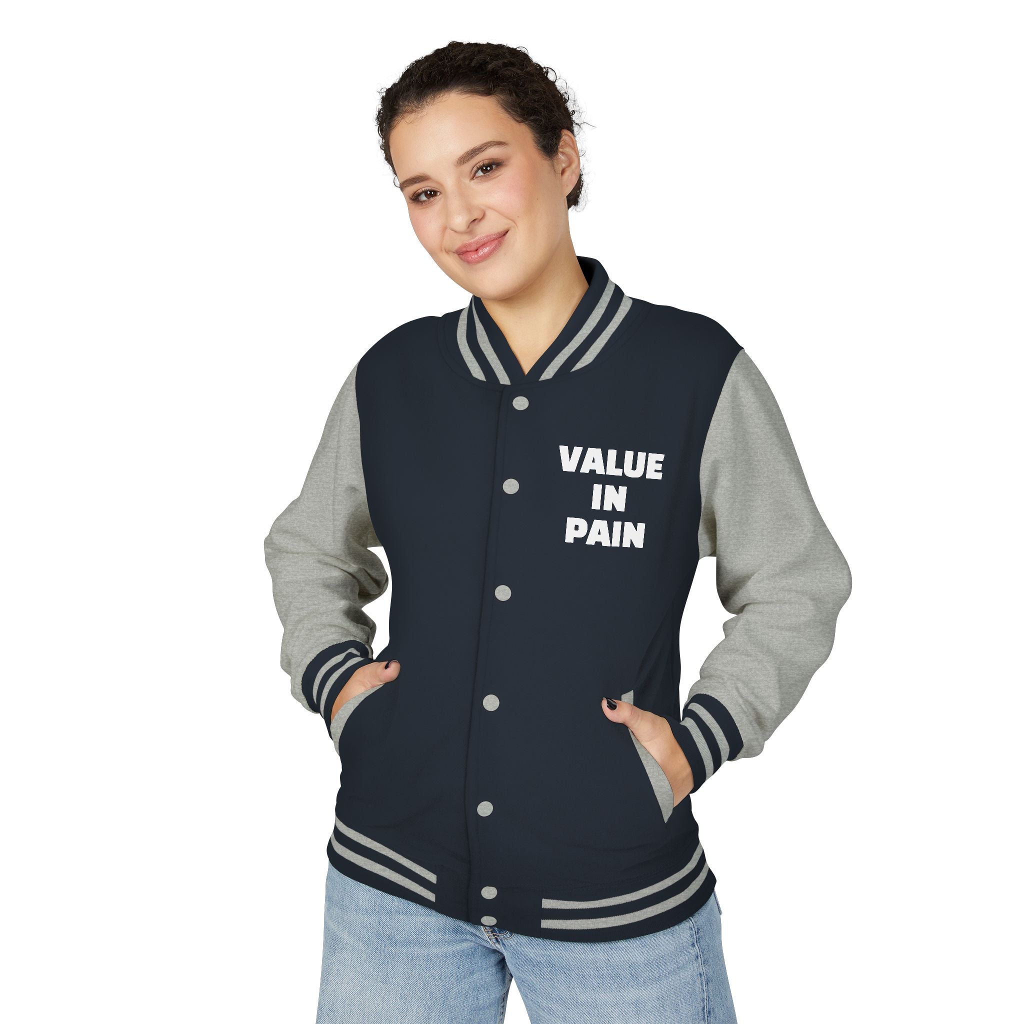 Letterman Jacket — Small Neon Portrait Patch & Repeated 'Different Breed Apparel' Back Print