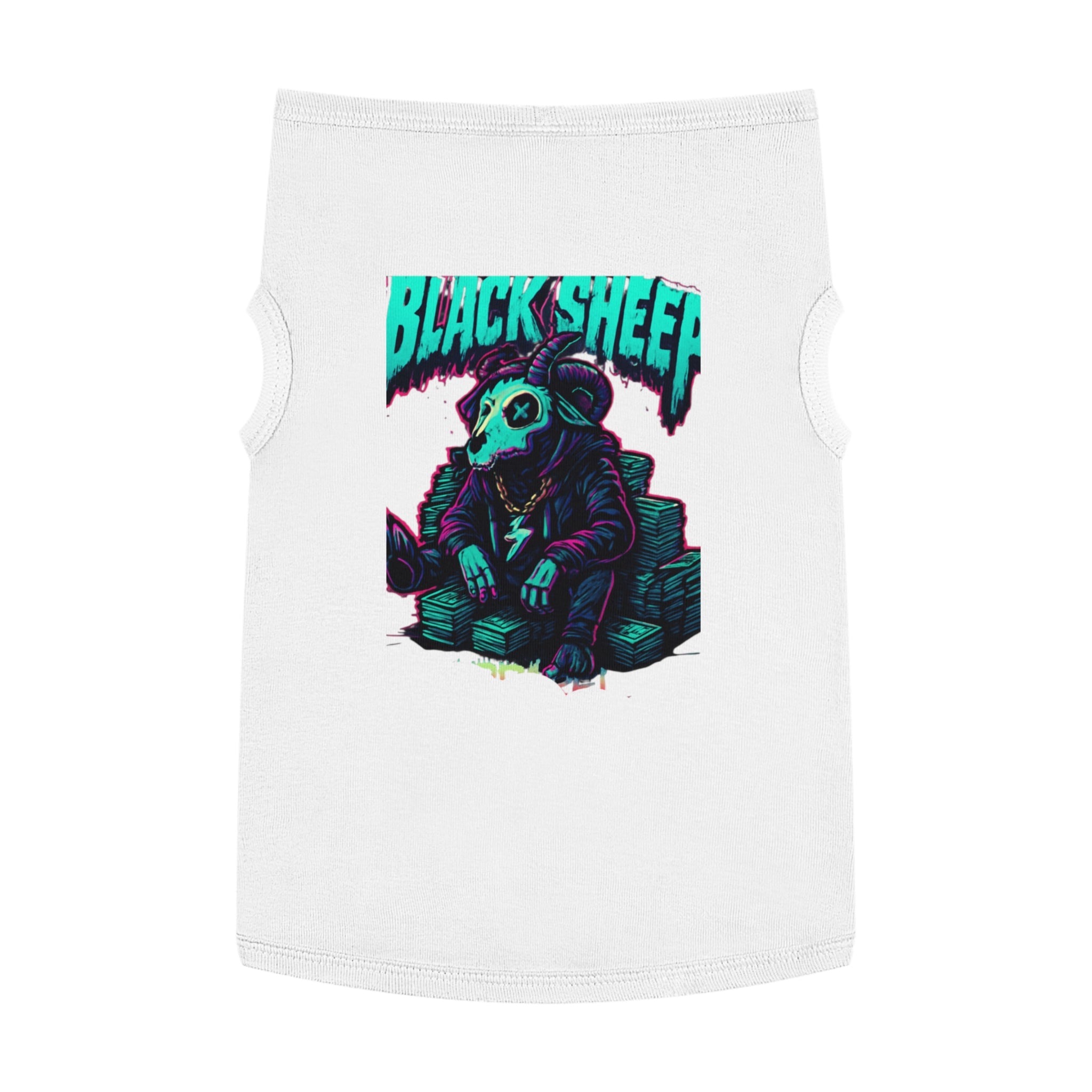 Black Sheep Pet Tank — Neon Gothic Ram Skull Dog Shirt