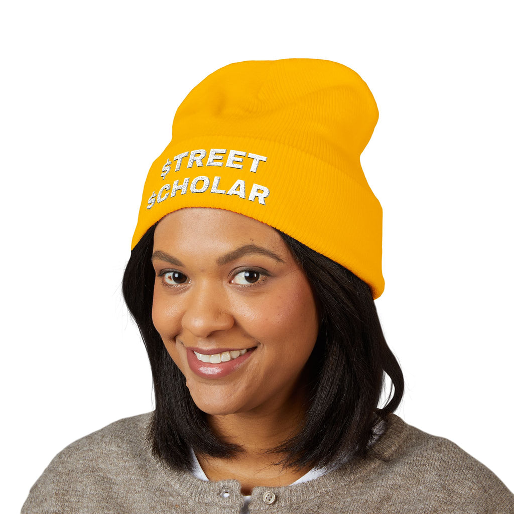 Street Scholar Embroidered Beanie — Classic Cuffed Knit Hat