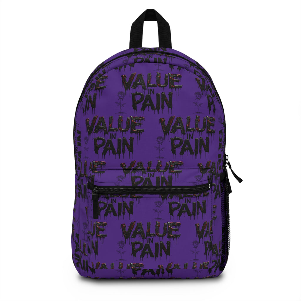 Value In Pain Purple Backpack – Gothic Statement School Bag