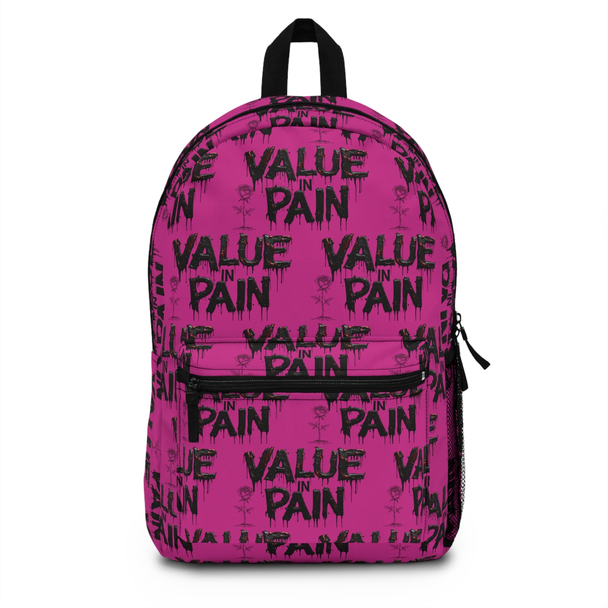 Value in Pain Backpack — Bold Goth Pink Streetwear Bookbag