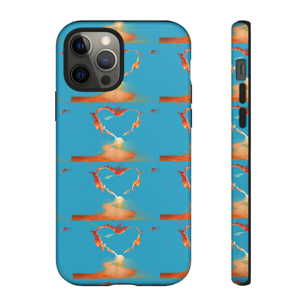 Heart Flame Tough Phone Case — Blue Sunset Protective Cover
