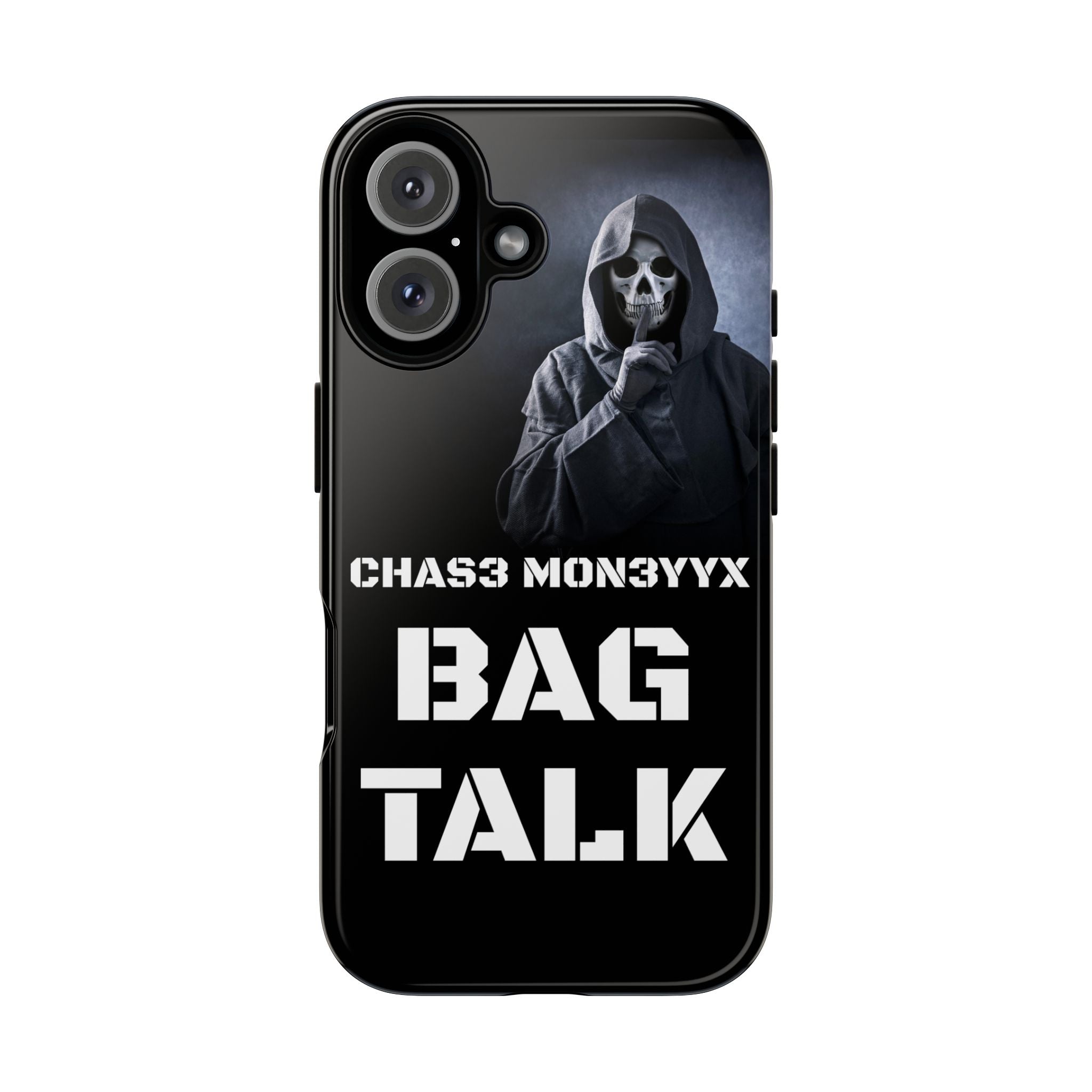Phone Case — 'Bag Talk' Grim Reaper Graphic, Dark Gothic Protective Cover