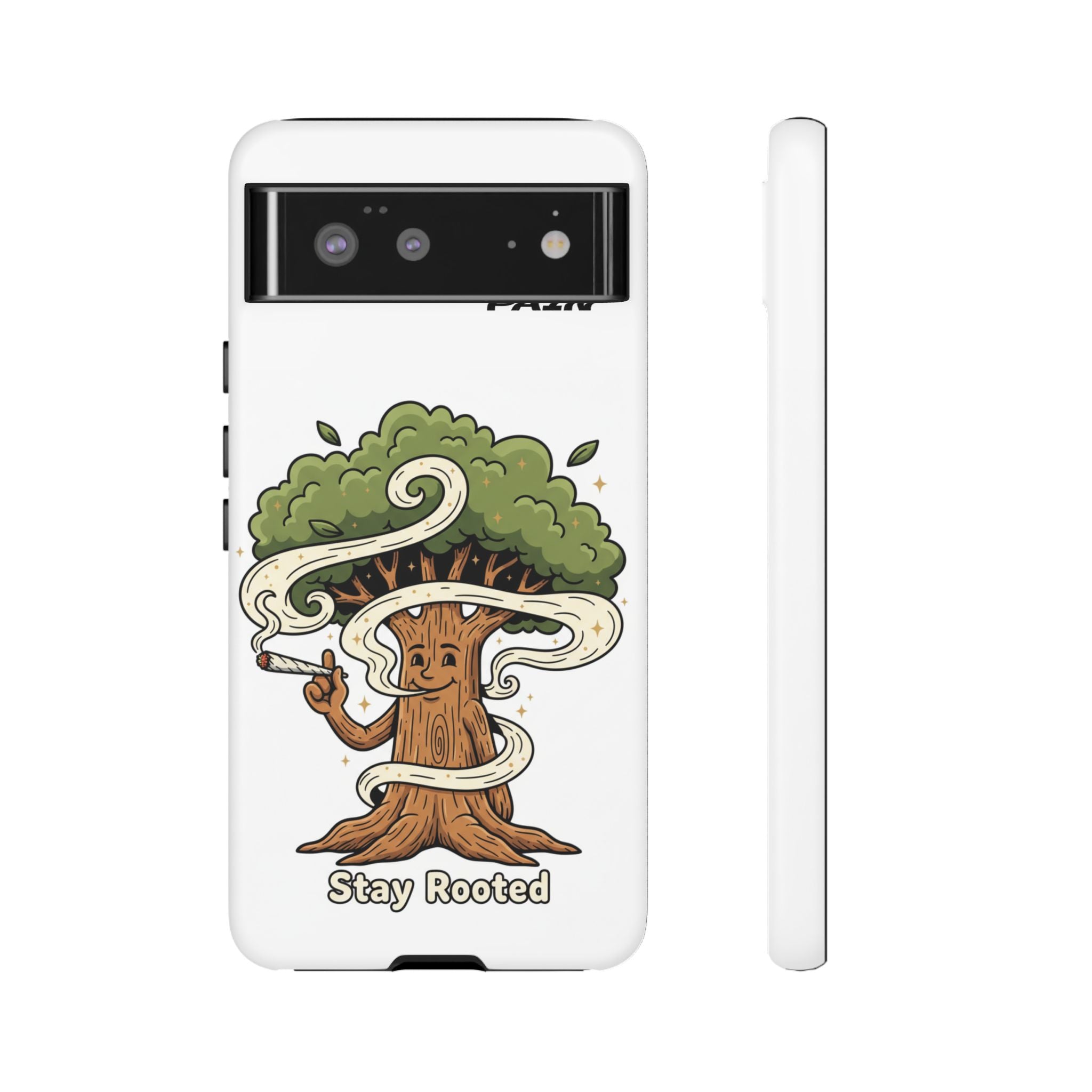 Phone Case — "Stay Rooted" Tree Design with "Value in Pain" Text
