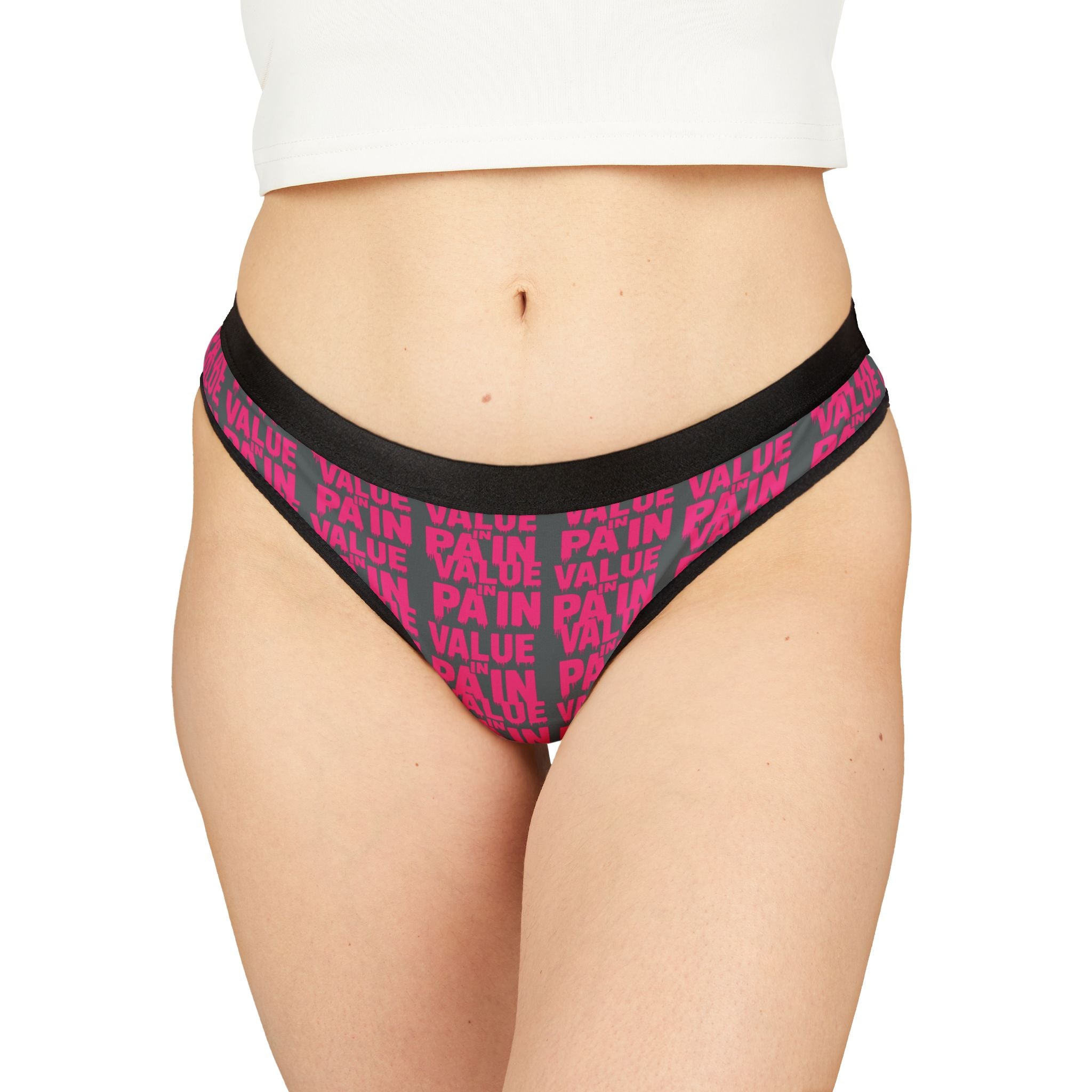 Women's Thong — Pink 'Value Pain' All-Over Print