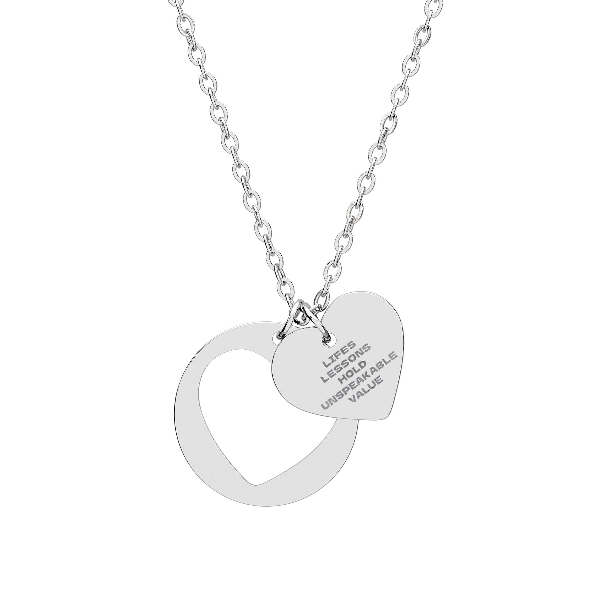 Engravable Heart Cutout Necklace — Interlocking Heart and Circle Pendant (Customizable)