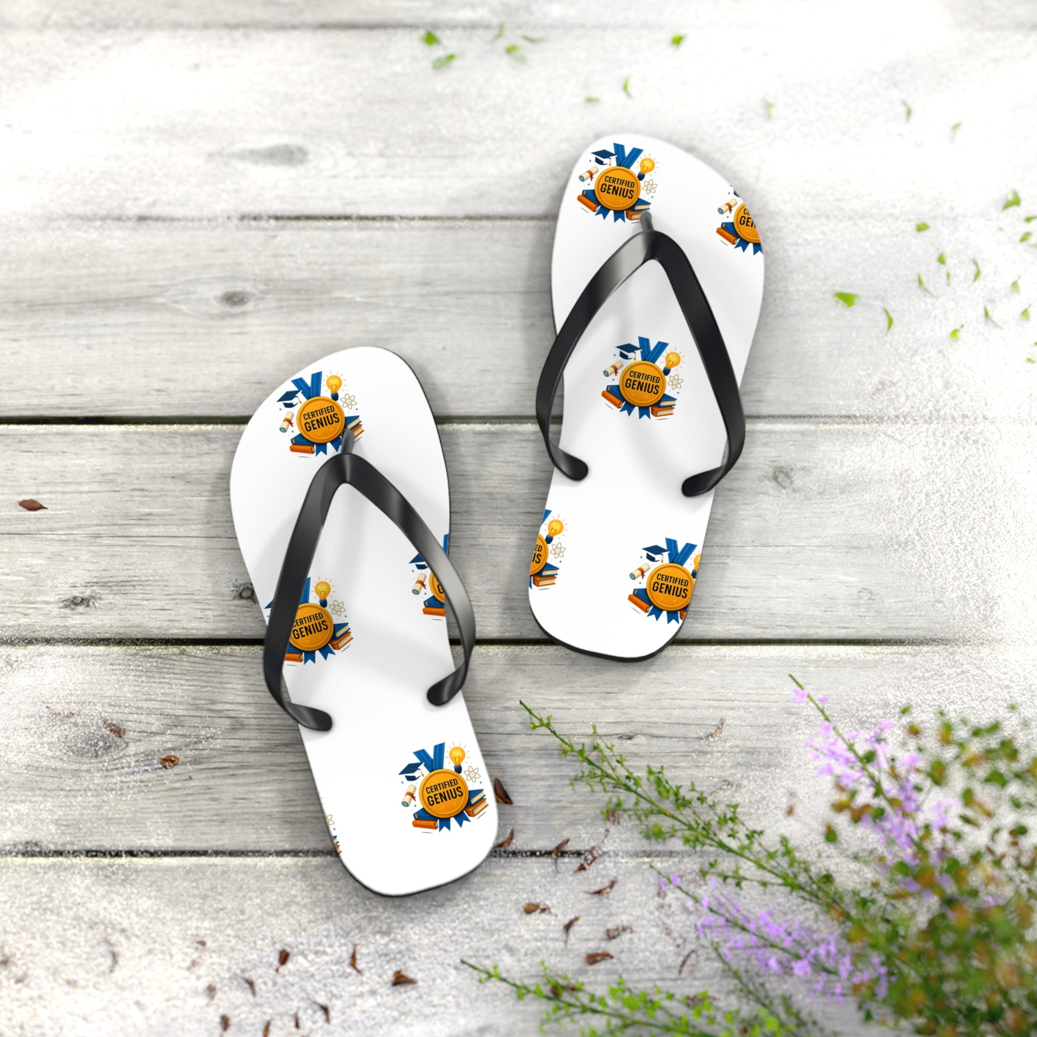 Flip Flops — Summer Genius Badge Pattern Beach Sandals
