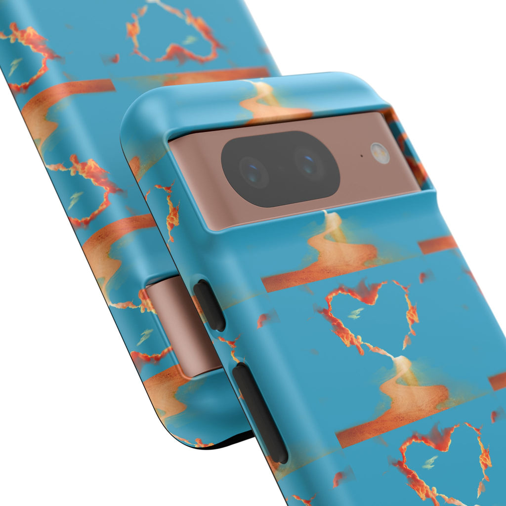 Heart Flame Tough Phone Case — Blue Sunset Protective Cover