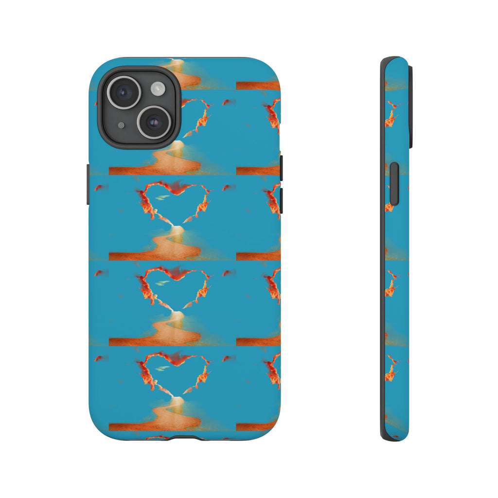 Heart Flame Tough Phone Case — Blue Sunset Protective Cover