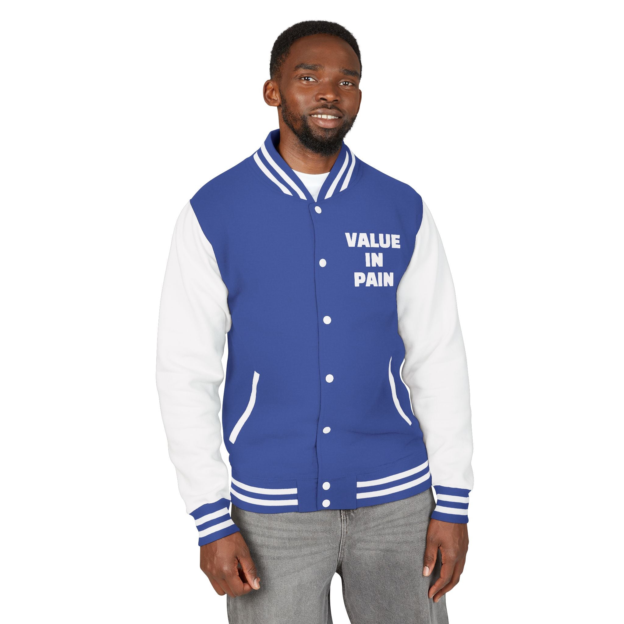 Letterman Jacket — Small Neon Portrait Patch & Repeated 'Different Breed Apparel' Back Print