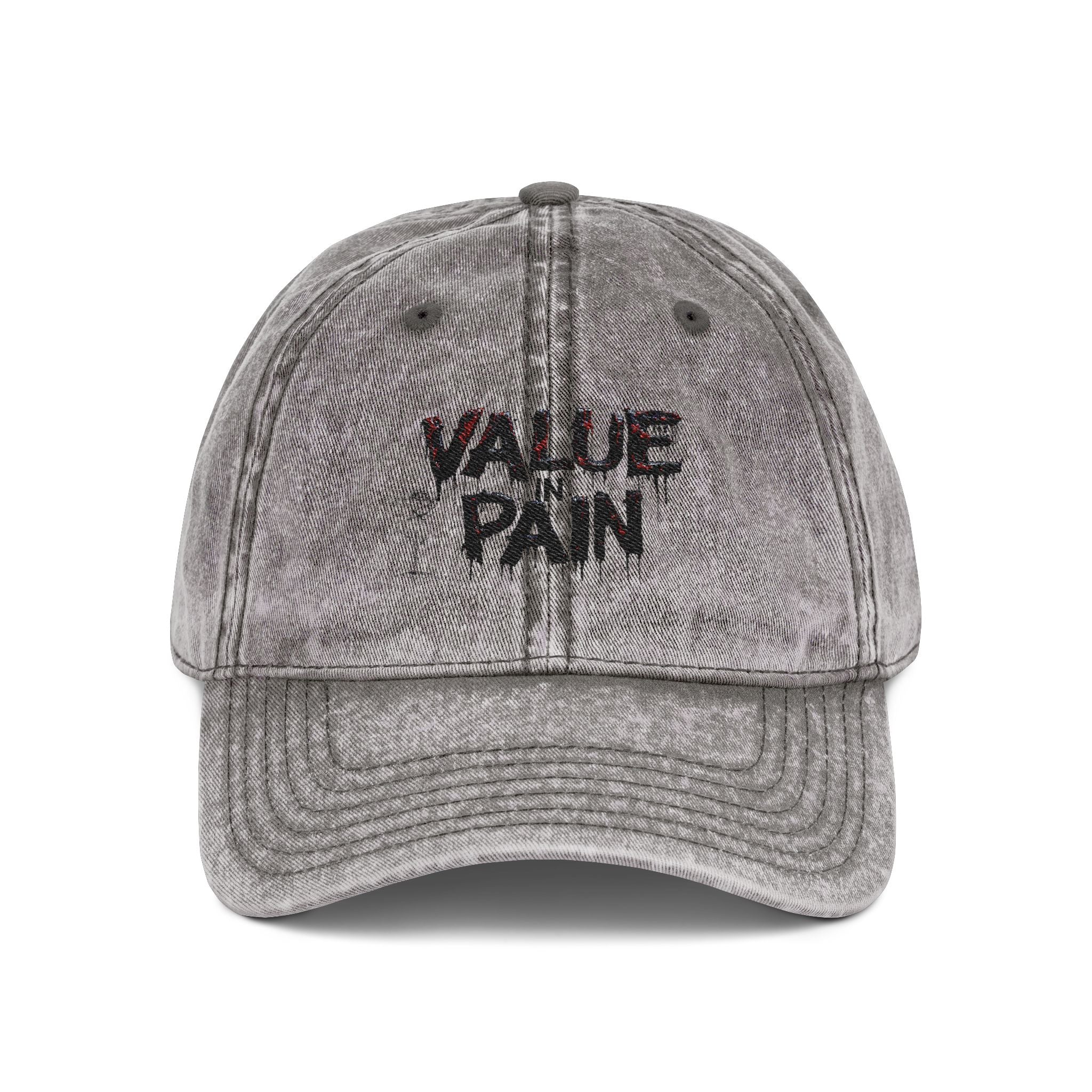Vintage Embroidered Cap — "VALUE PAIN" Distressed Baseball Hat