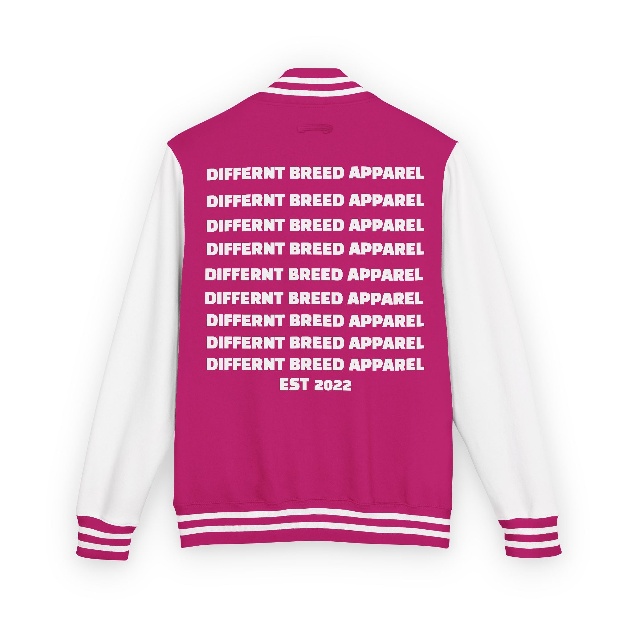 Letterman Jacket — Small Neon Portrait Patch & Repeated 'Different Breed Apparel' Back Print