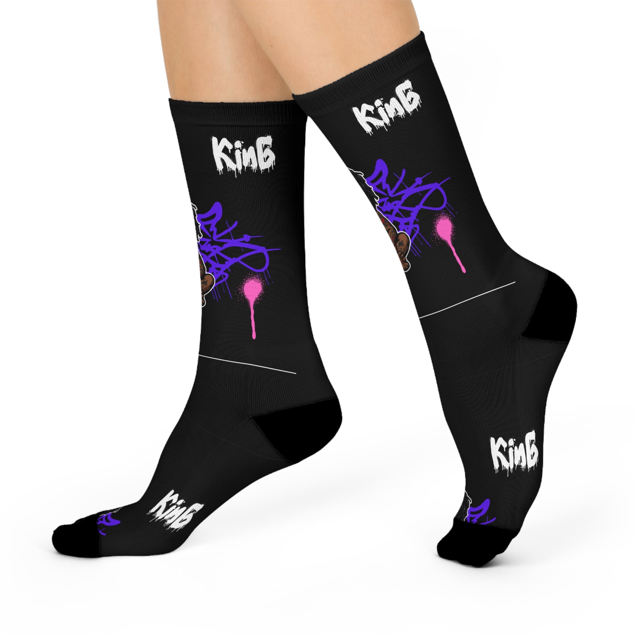 King Crown Street Art Crew Socks — Cushioned Black Graphic Socks