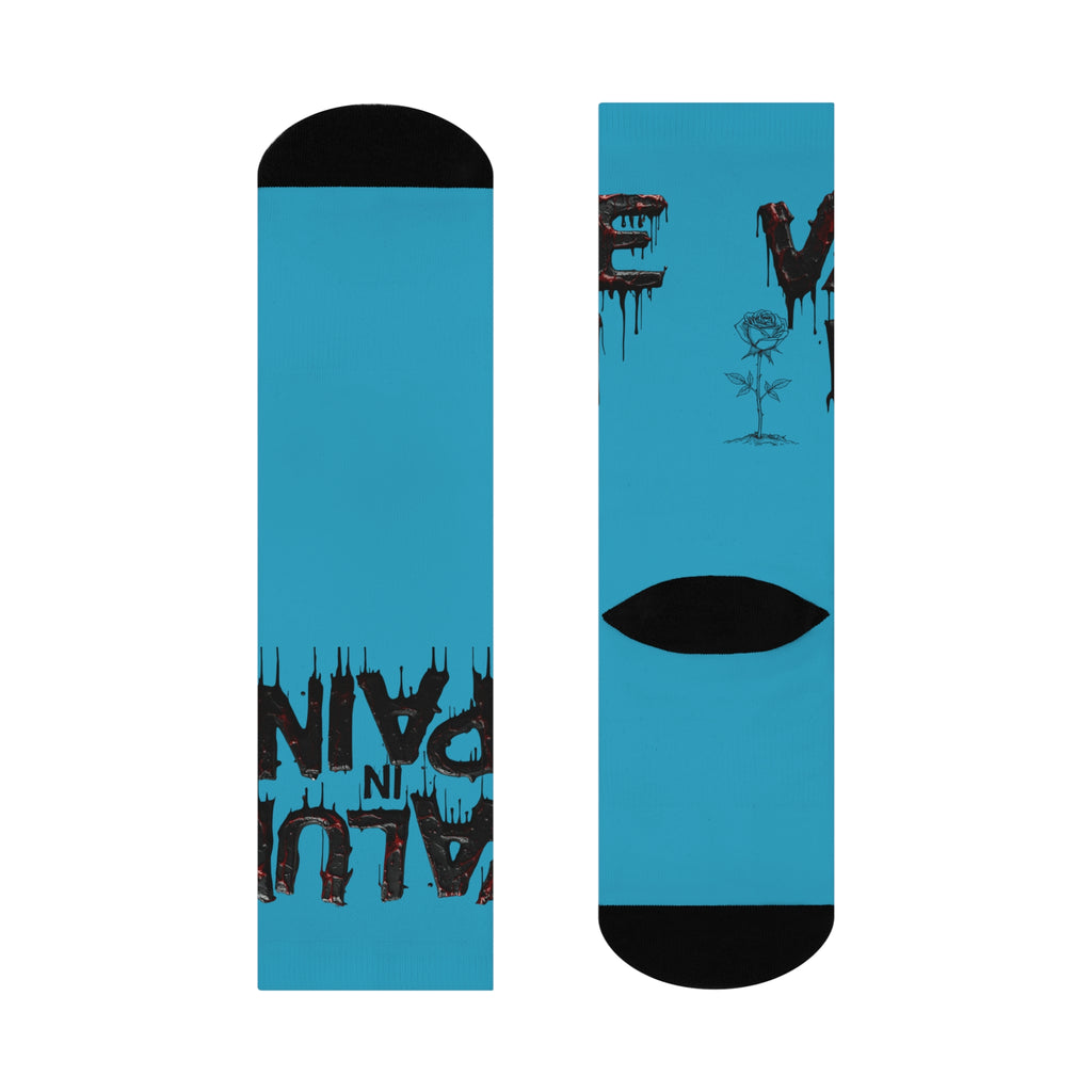 Cushioned Crew Socks — "Blue in Pain" Drip-Style Graphic Comfort Socks