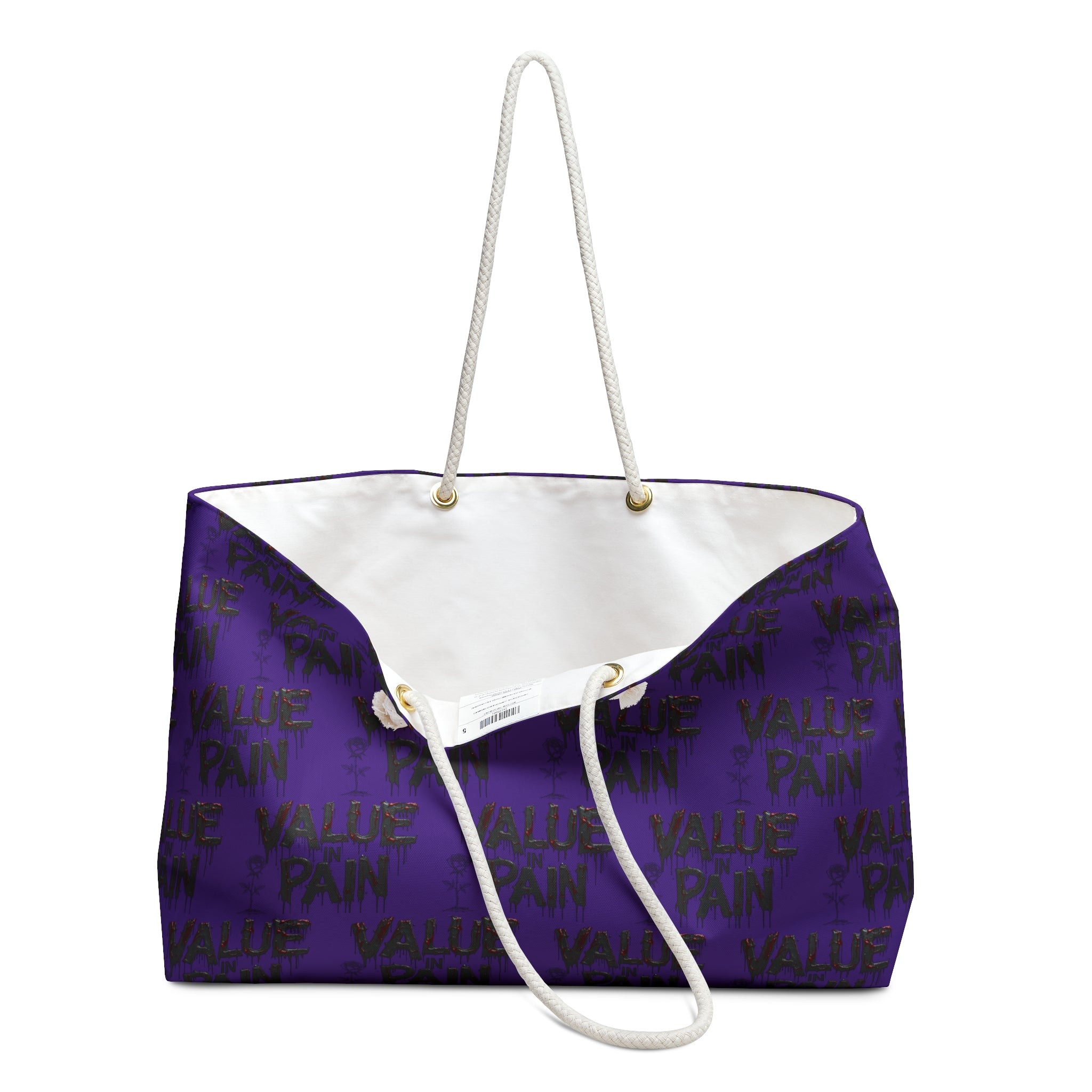Purple 'Value Pain' Canvas Weekender Bag — Large Travel Tote for Gym & Getaways