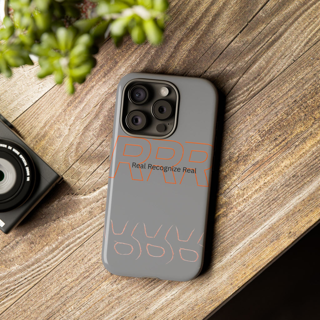 Tough Cases — 'Real Recognize Real' Protective Phone Case (Gray, Retro Outline Design)