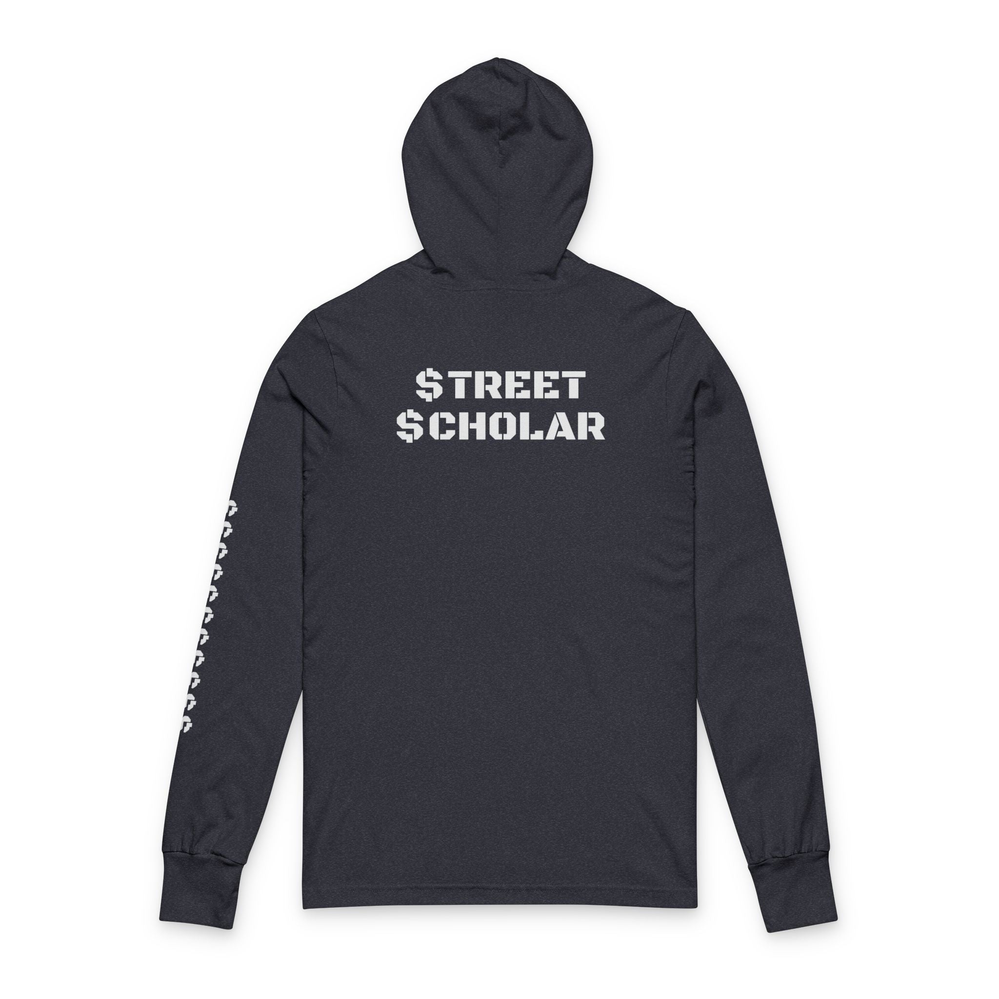 Street Scholar Hooded Long Sleeve Tee — Graphic Logo & Sleeve Print