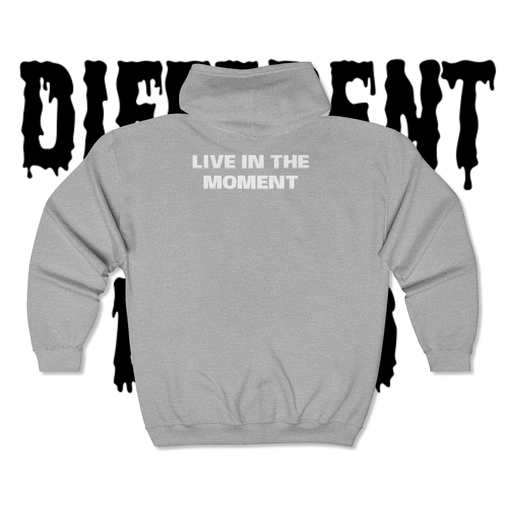 Live in the Moment Zip Hoodie — Minimal Motivational Full-Zip Sweatshirt