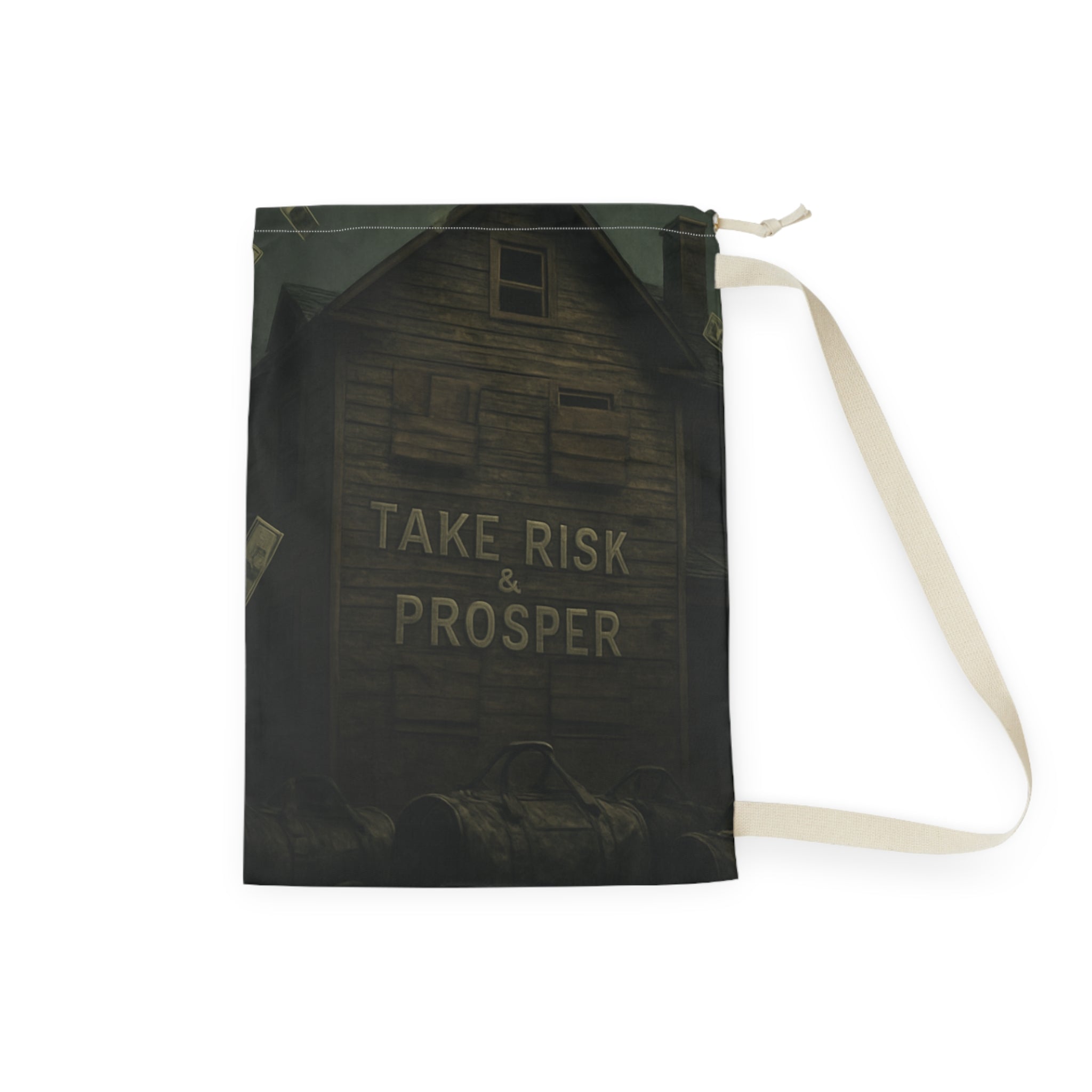 Take Risk & Prosper Laundry Bag — Motivational Drawstring Wash Bag