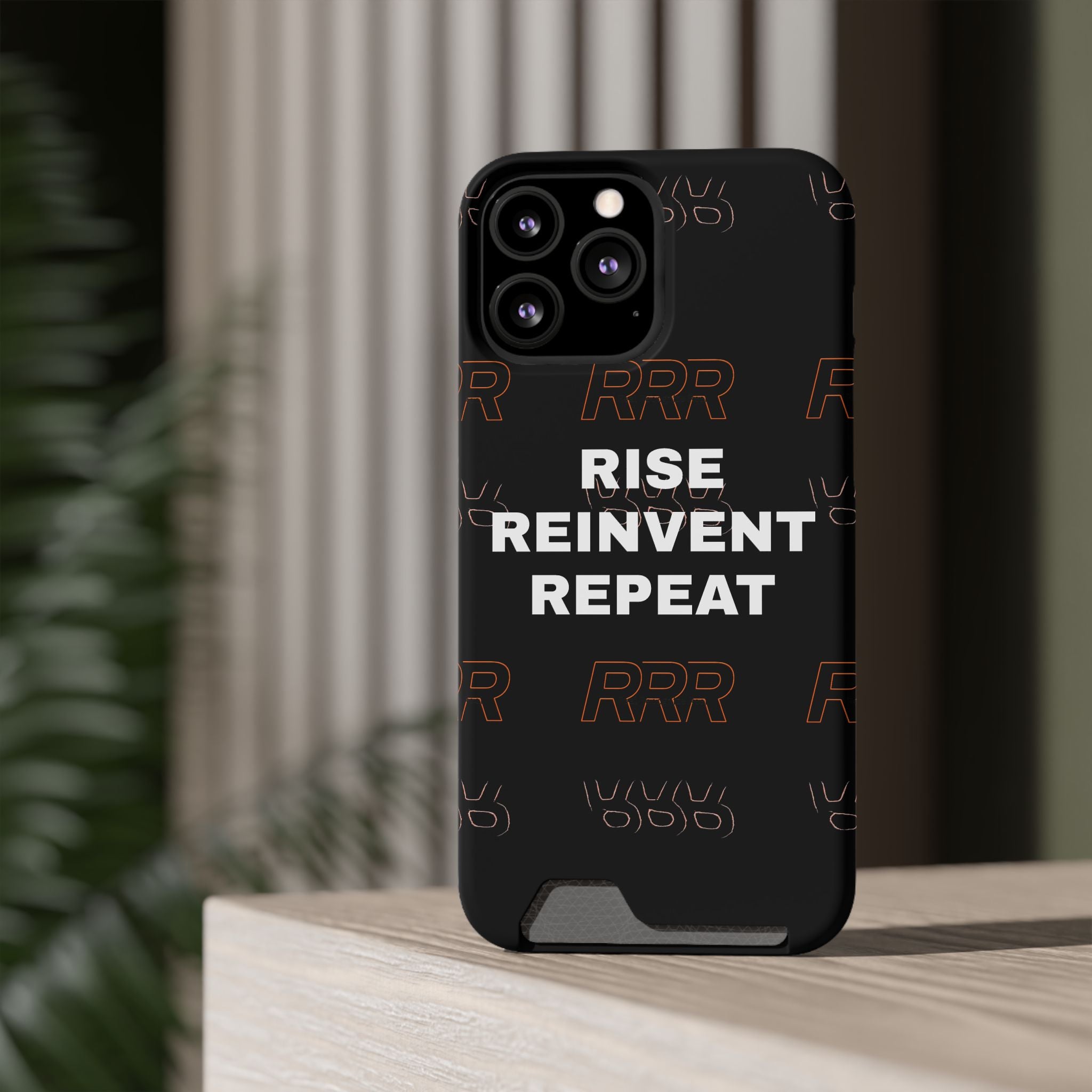 Rise Reinvent Repeat Phone Card Case — Slim Wallet Phone Case with Motivational Design