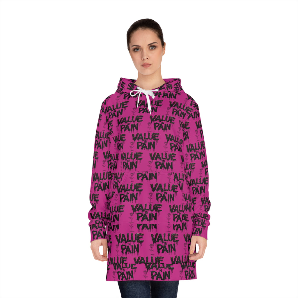 Hoodie Dress — "Value Pain" All-Over Print Women's Pullover