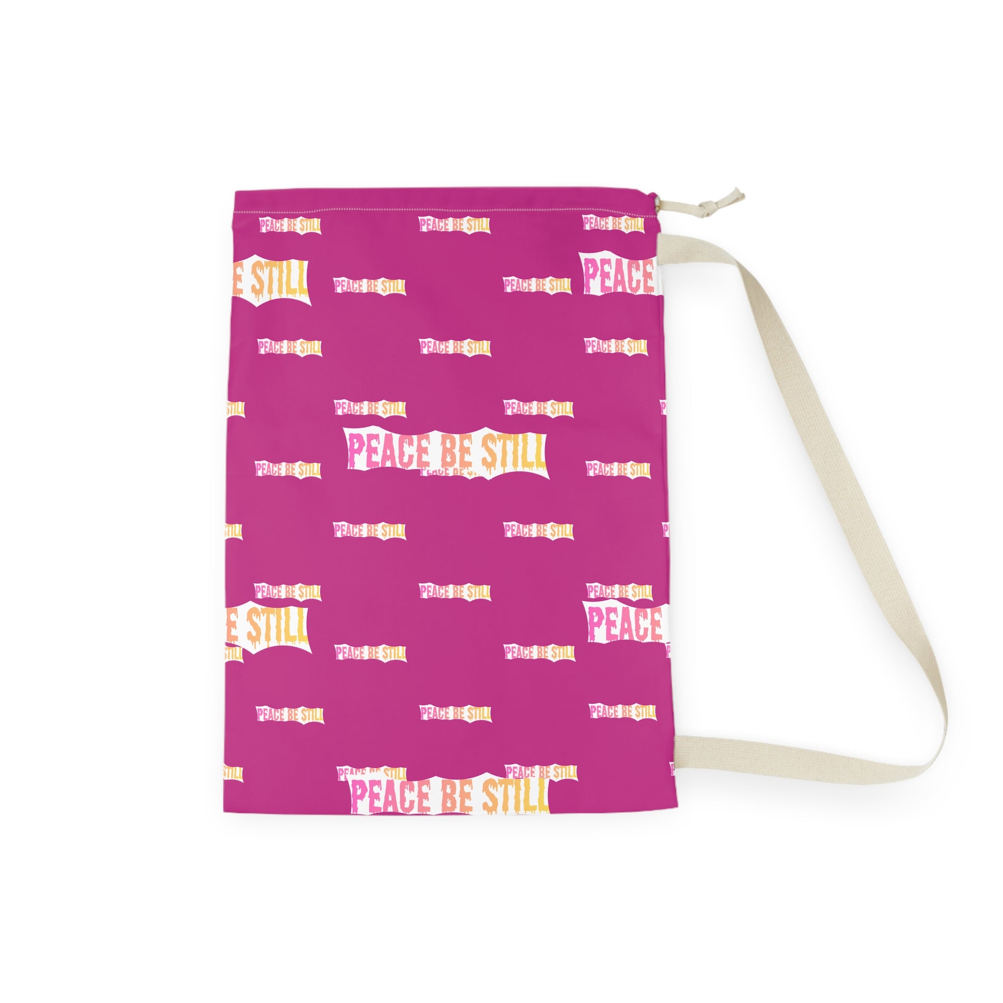 Peace Be Still Laundry Bag — Pink Drawstring Laundry Tote