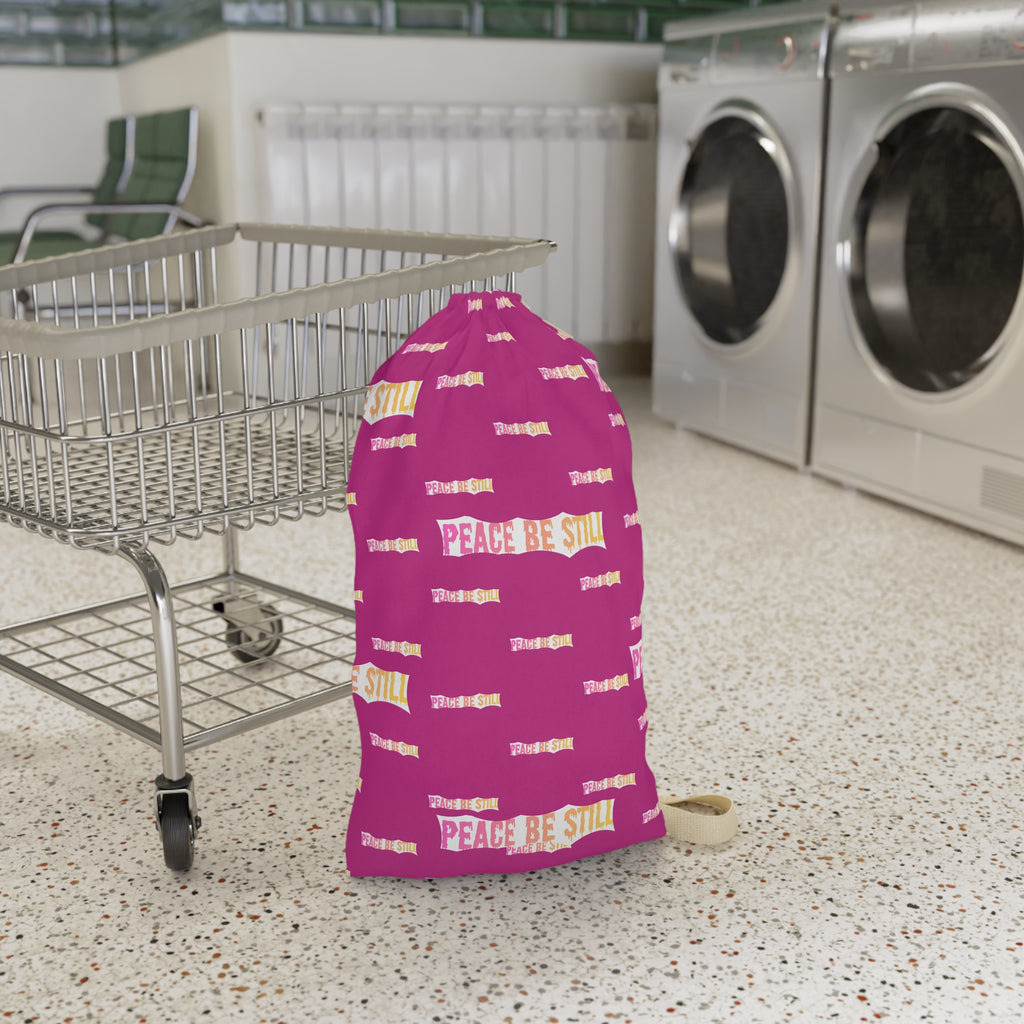 Peace Be Still Laundry Bag — Pink Drawstring Laundry Tote