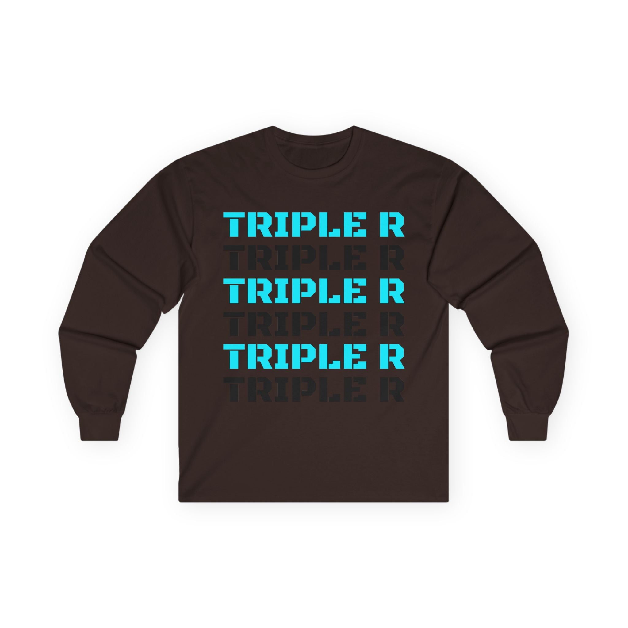 Triple R Repeated Graphic Long Sleeve Tee — Modern Tech Blue Typography