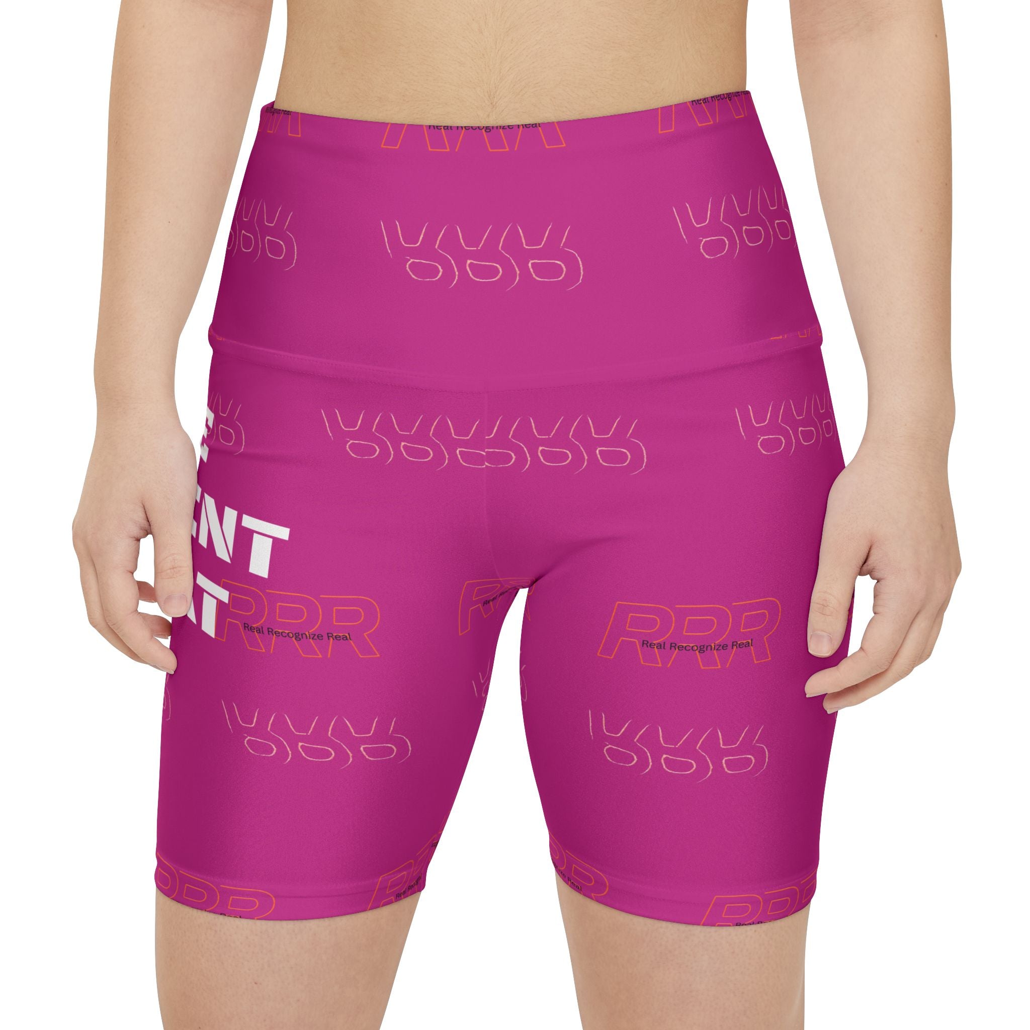 Rise. Reinvent. Repeat. Women's Workout Shorts — High-Waist AOP Fitness Biker Shorts