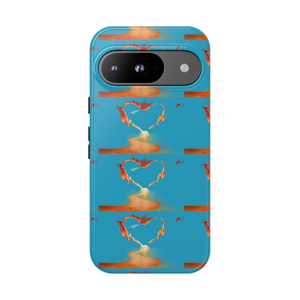 Heart Flame Tough Phone Case — Blue Sunset Protective Cover