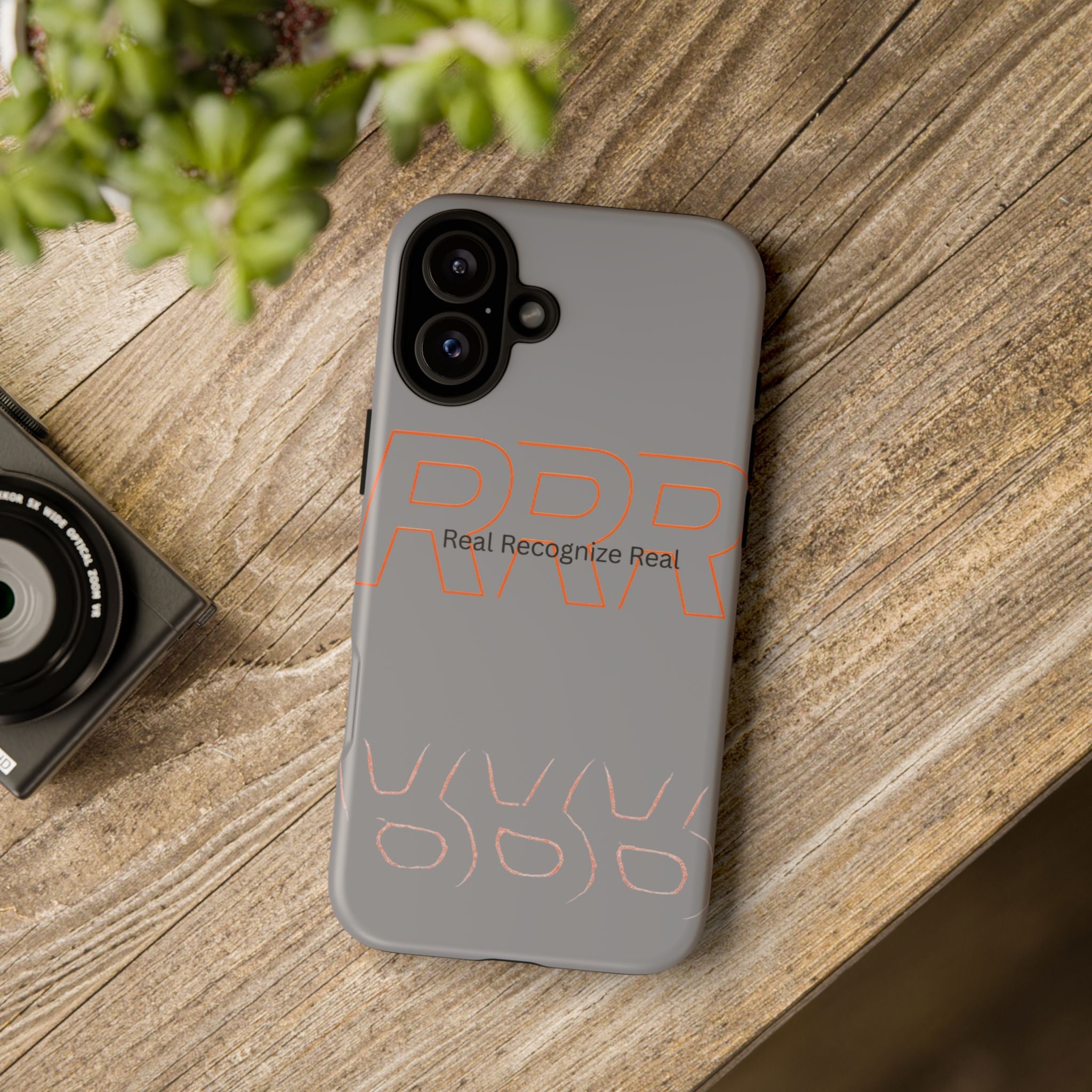 Tough Cases — 'Real Recognize Real' Protective Phone Case (Gray, Retro Outline Design)