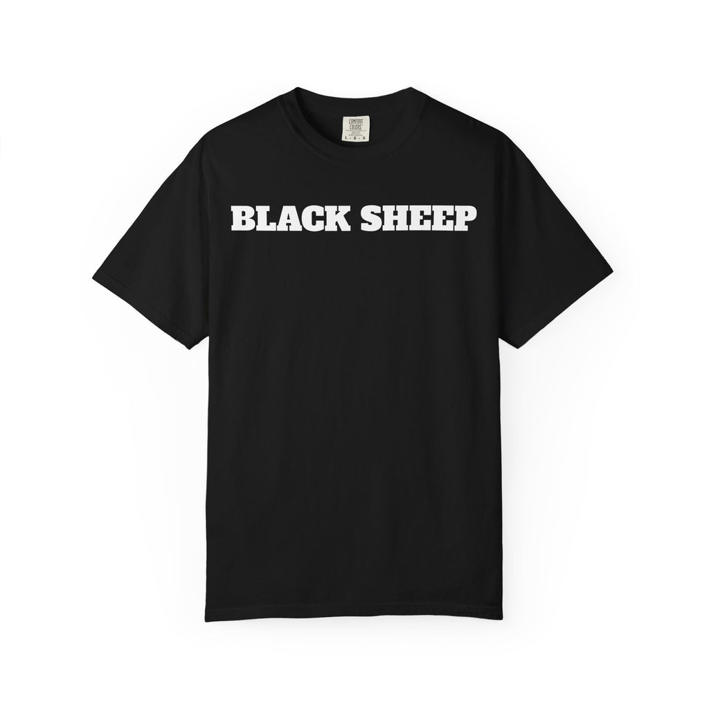 Black Sheep T-Shirt — Bold Back Lip Graphic & Front Text