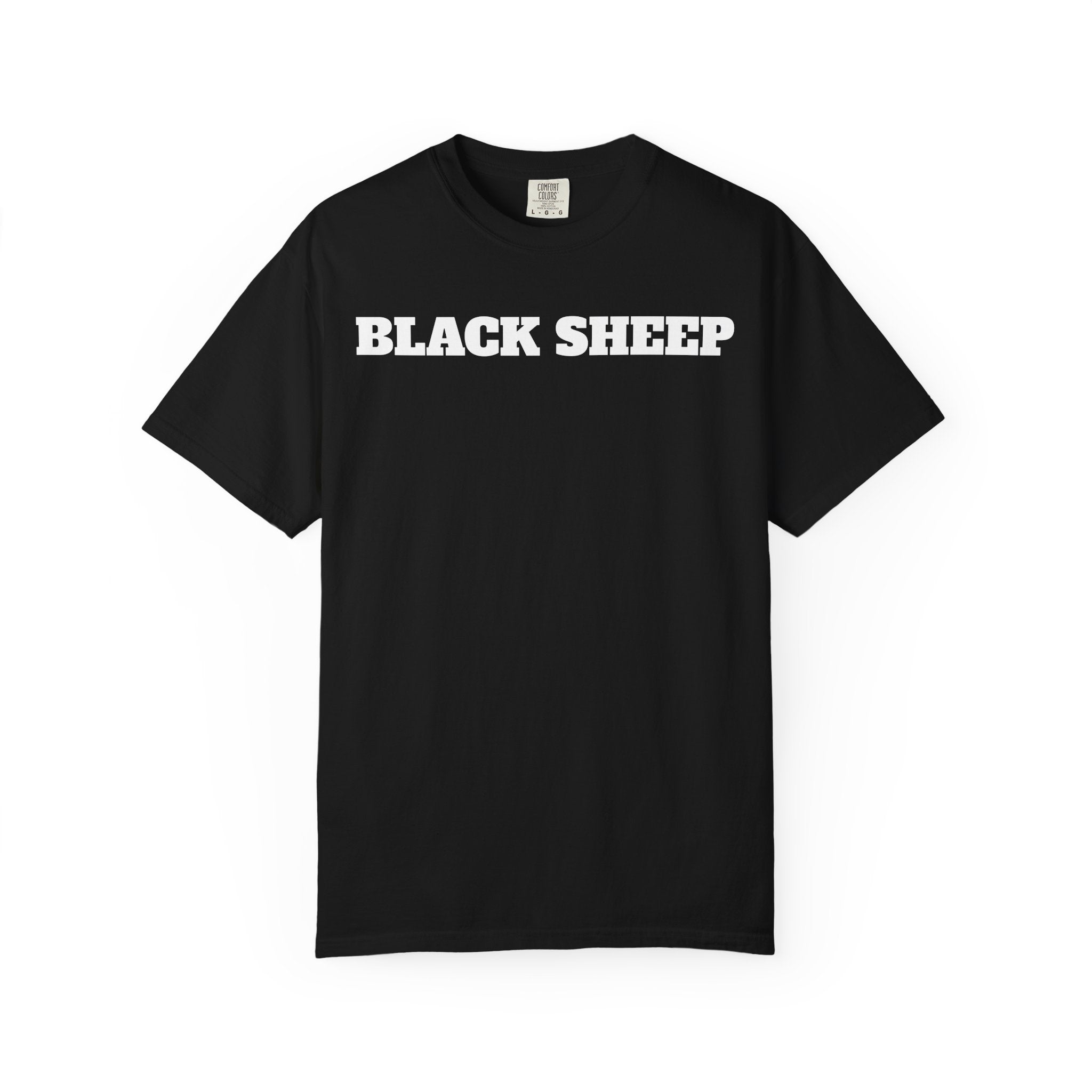Black Sheep T-Shirt — Bold Back Lip Graphic & Front Text