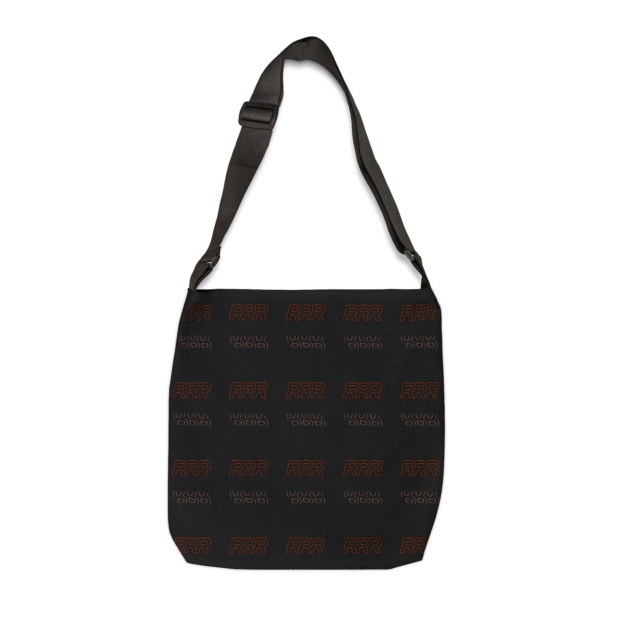 Adjustable Black Tote Bag with Repeating 'RRR' Graphic — Minimal Urban Shoulder Bag