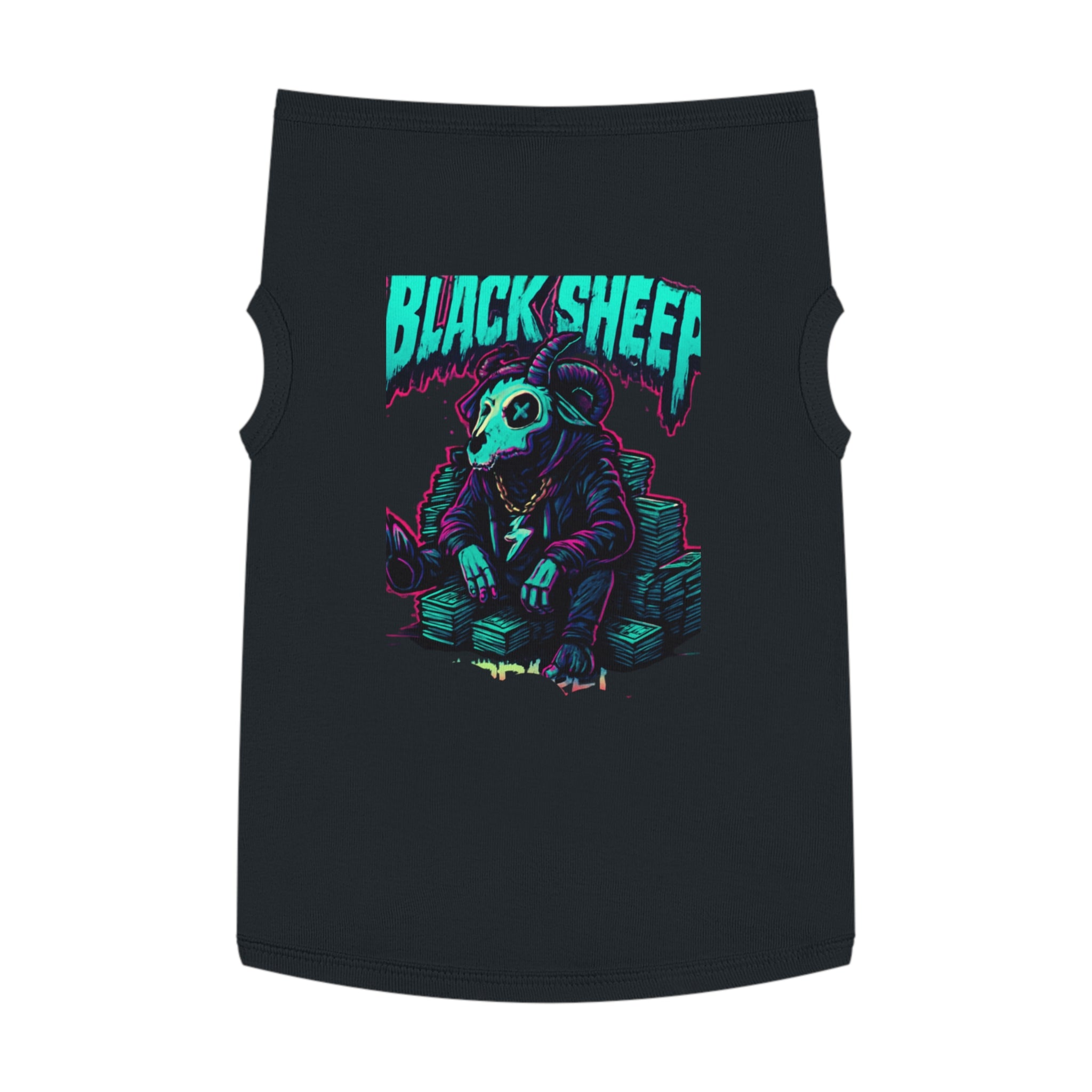 Black Sheep Pet Tank — Neon Gothic Ram Skull Dog Shirt